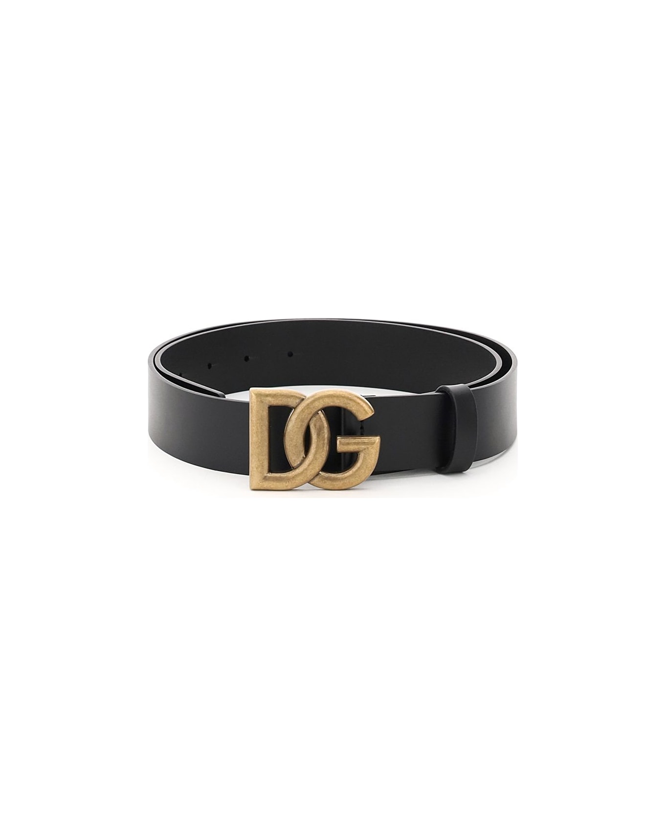 Dolce & Gabbana Lux Leather Belt With Crossed Dg Logo - Nero
