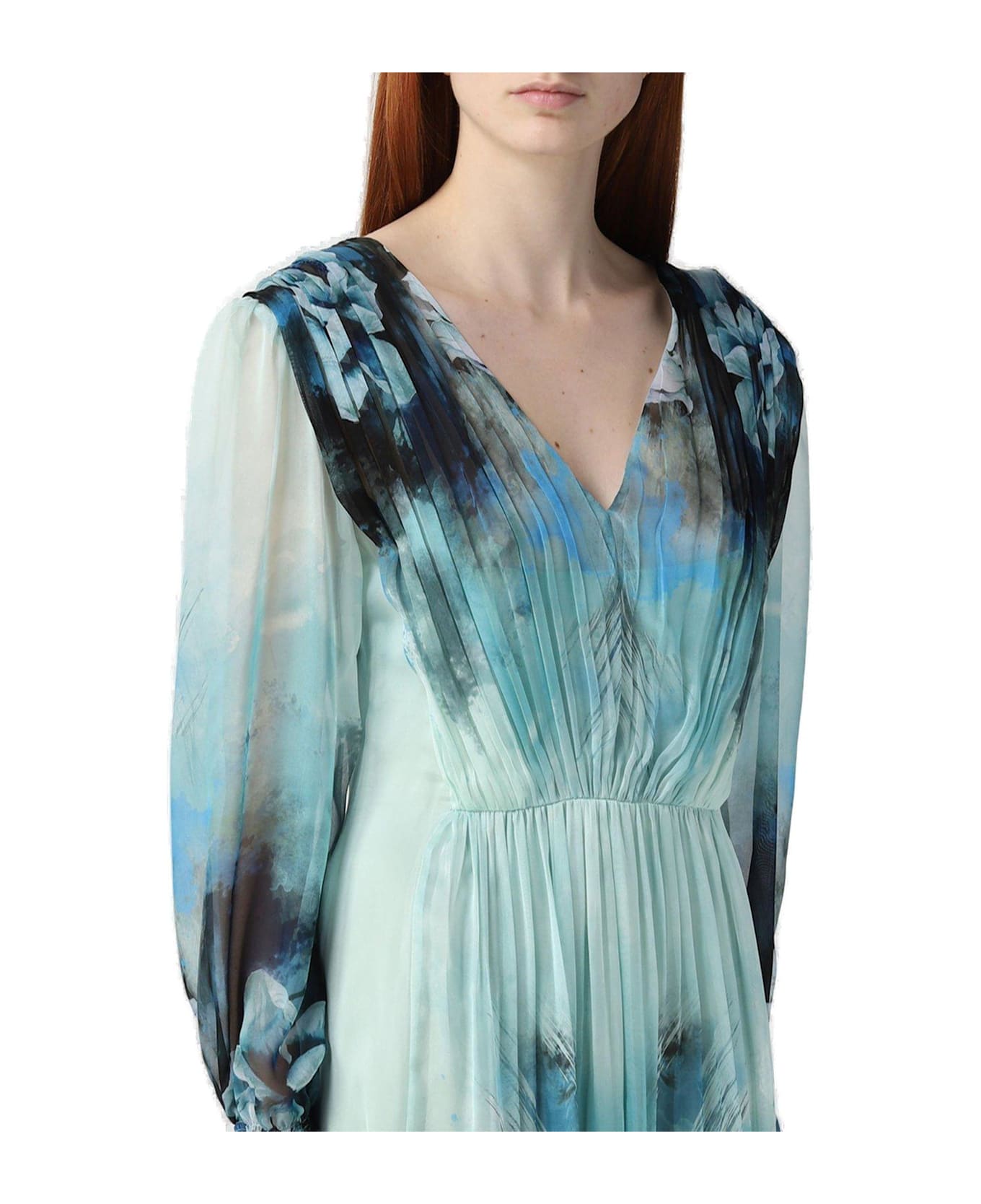 Alberta Ferretti Floral Printed Pleated Midi Dress Alberta Ferretti - LIGHT BLUE