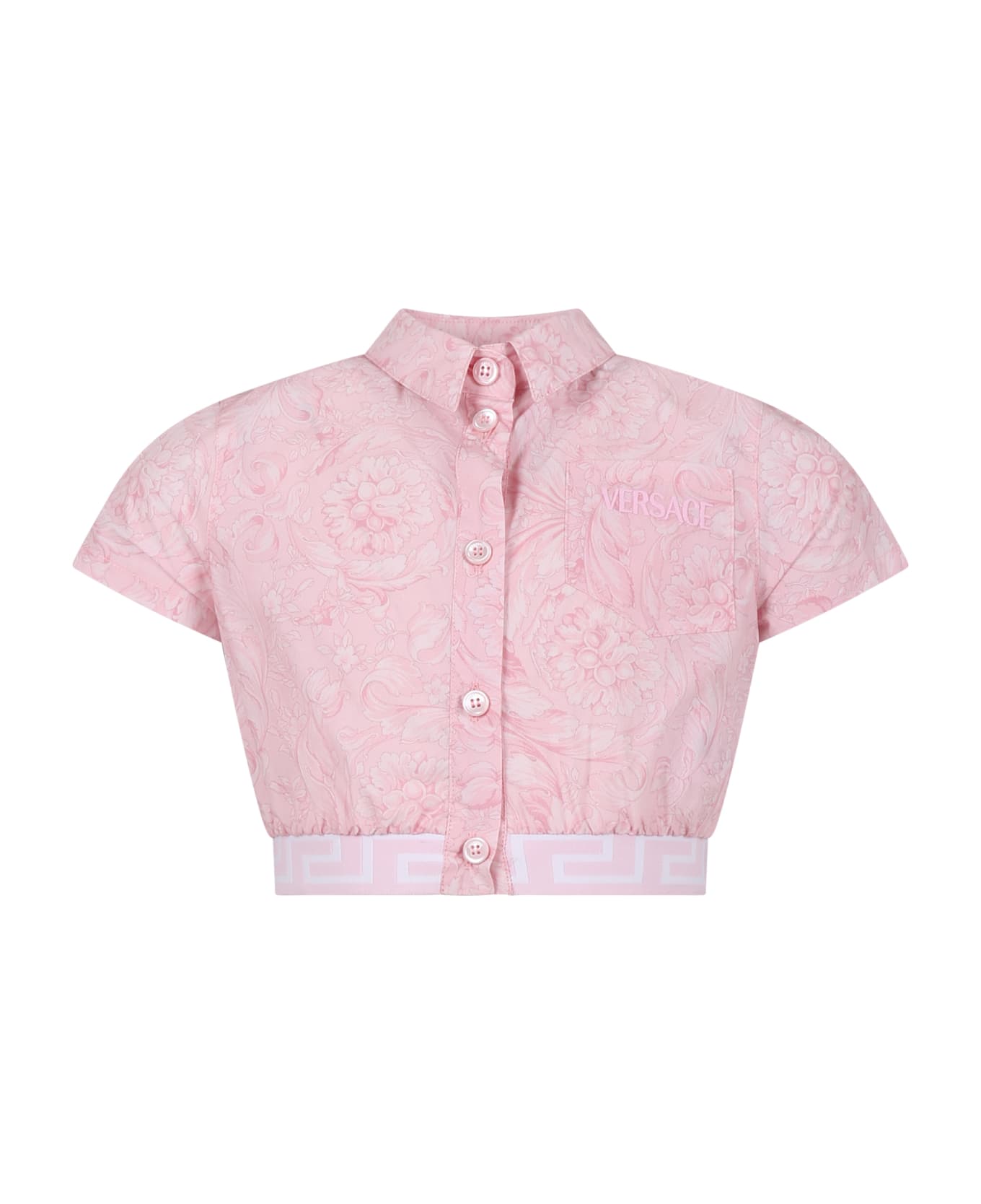 Versace Pink Shirt For Girl With Baroque Print - Pink