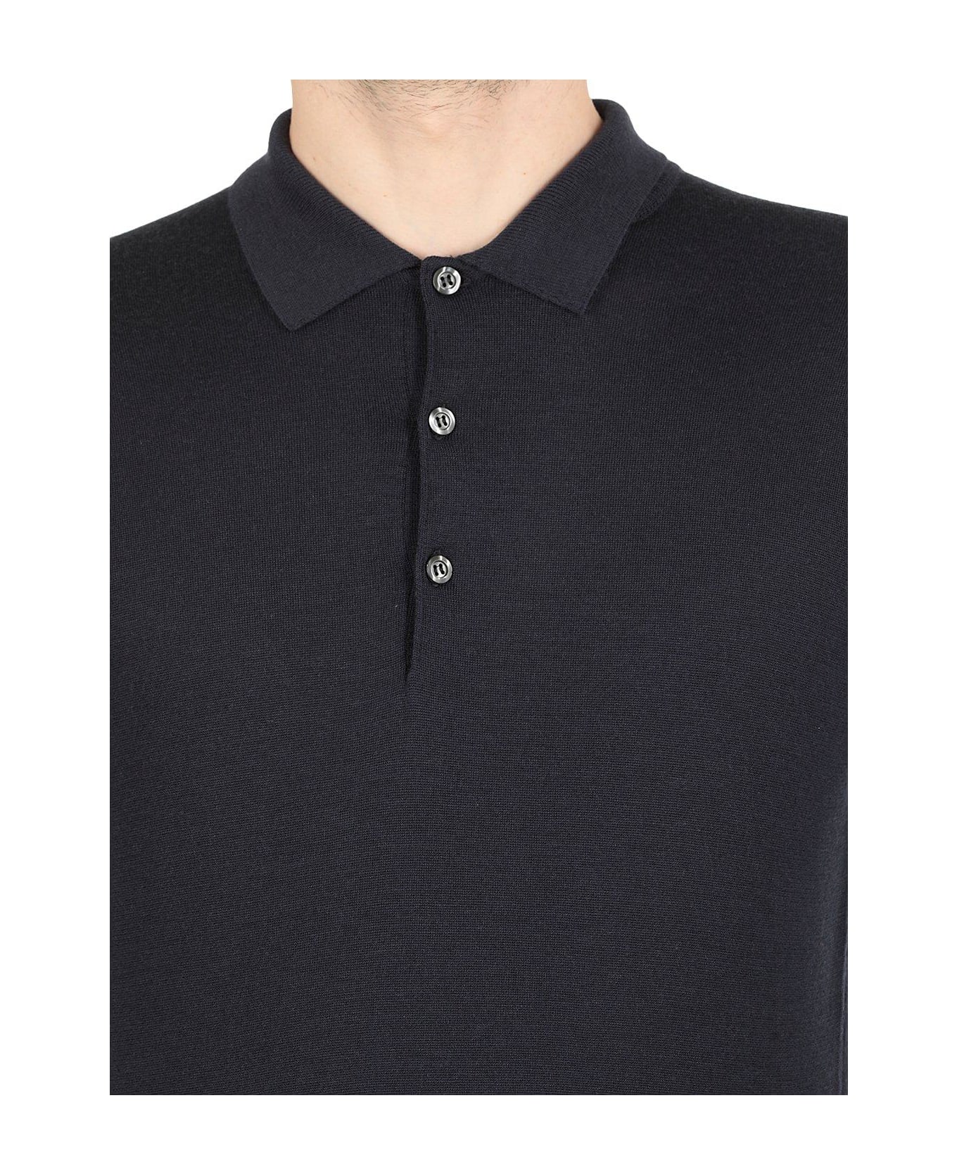John Smedley Belper Buttoned Knitted Polo Shirt - Midnigt シャツ