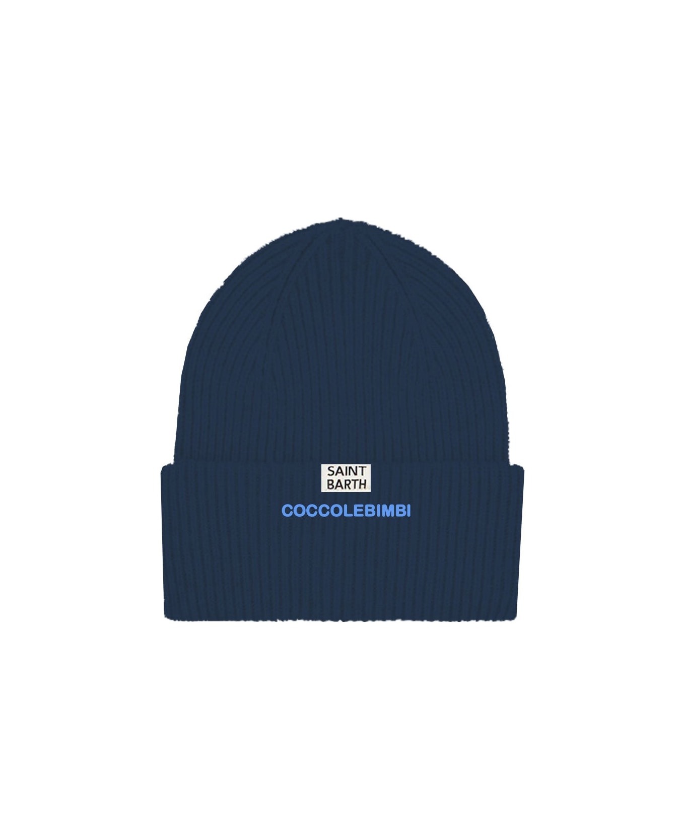 MC2 Saint Barth Kid Blue Ribbed Beanie With Coccole Nuvole Embroidery | Coccolebimbi Special Edition - BLUE