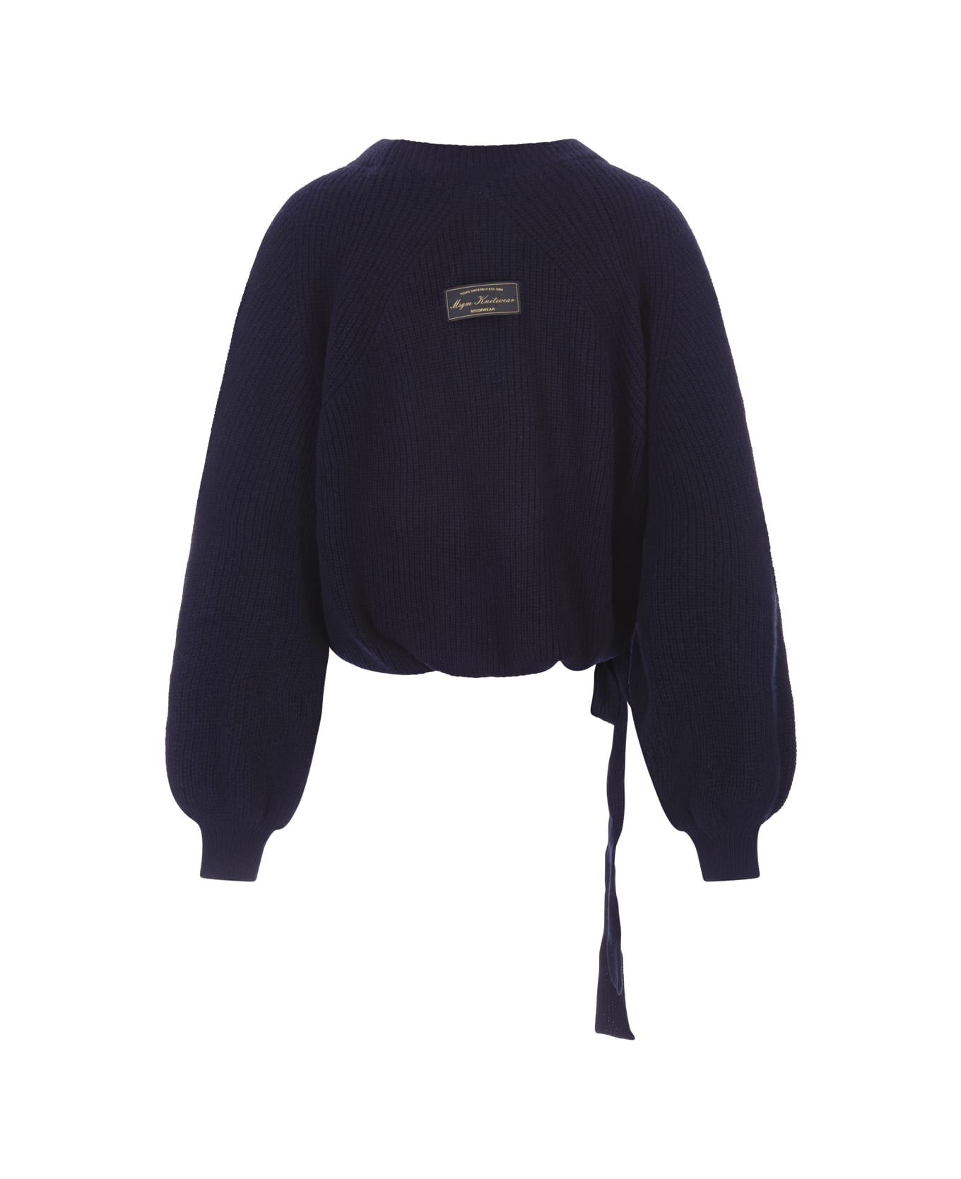 MSGM Blue Crew Neck Pullover With Ribbon On The Bottom