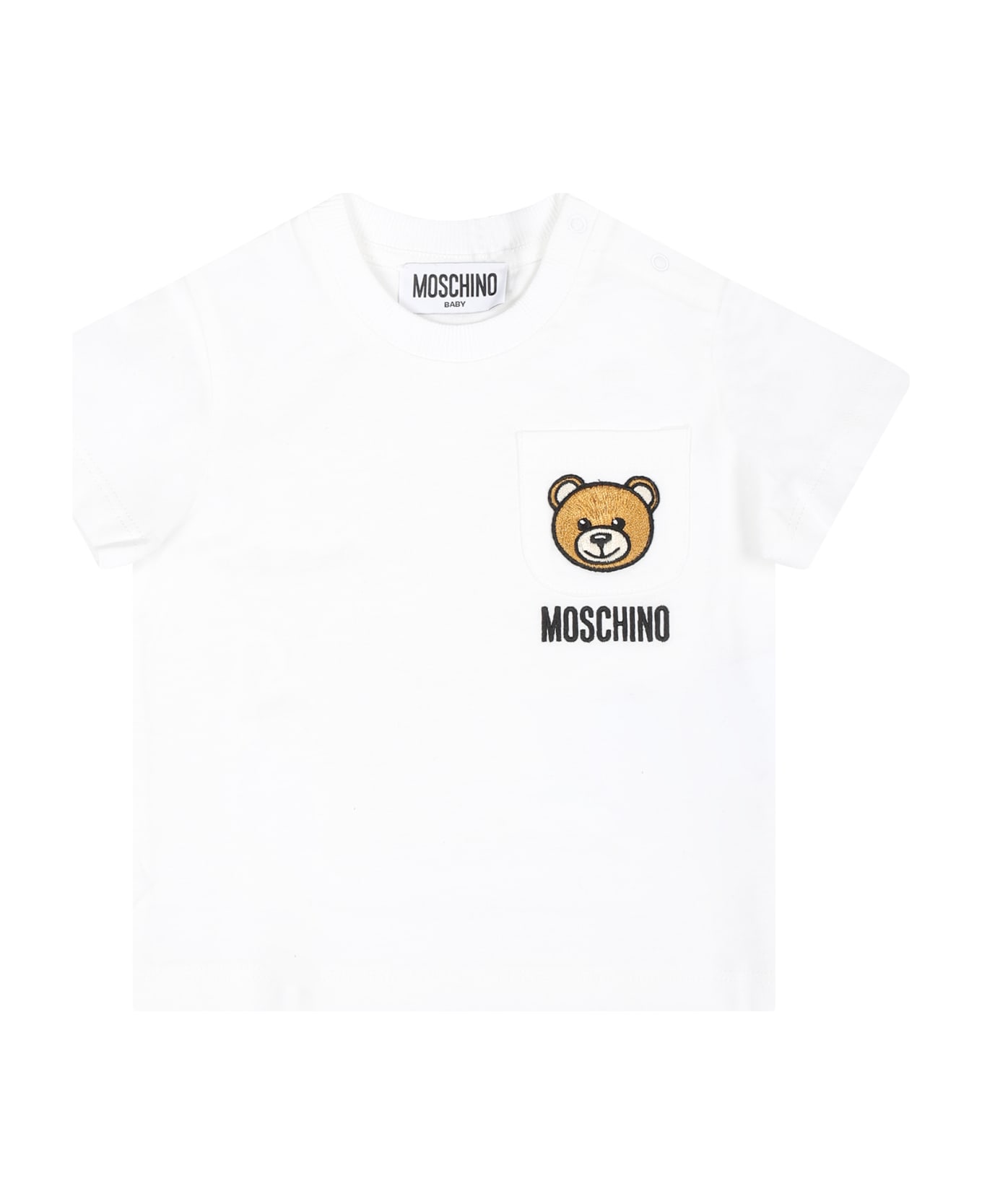Moschino White T-shirt For Baby Boy With Teddy Bear And Logo - White Tシャツ＆ポロシャツ