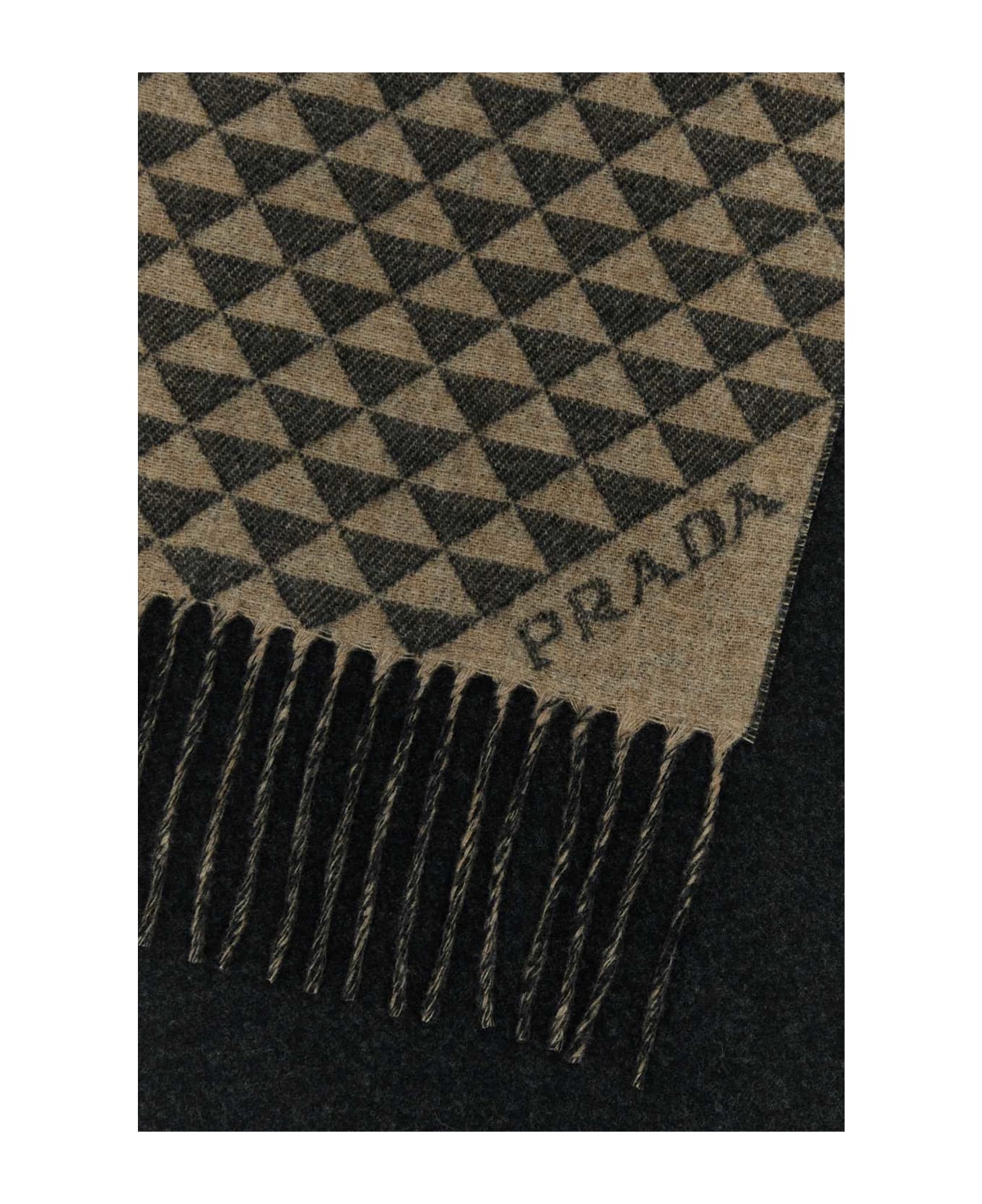 Prada Embroidered Wool Blend Scarf - ANTRACITENOISETTE