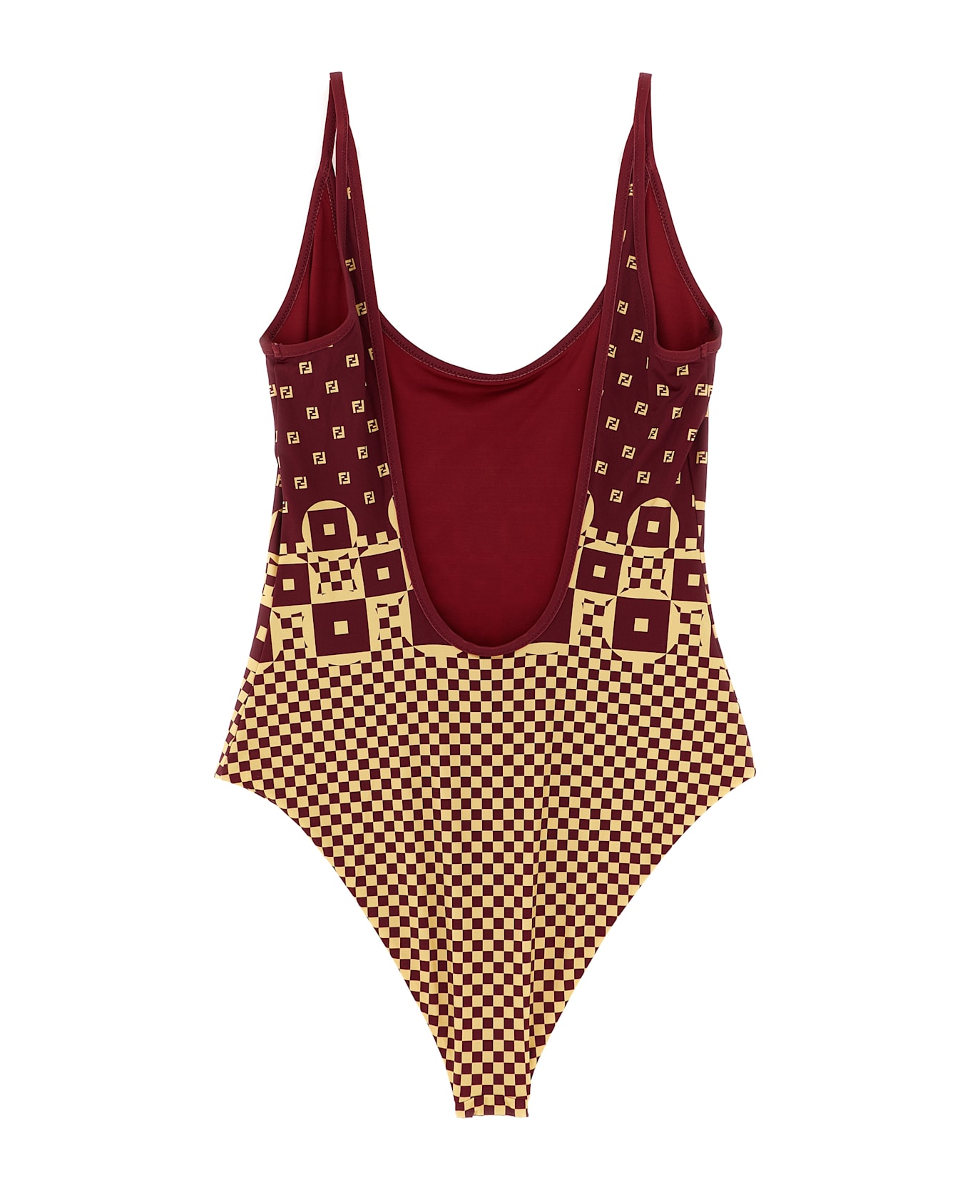 Fendi Micro Patchwork One-piece Swimsuit - MARSALA+CREMA