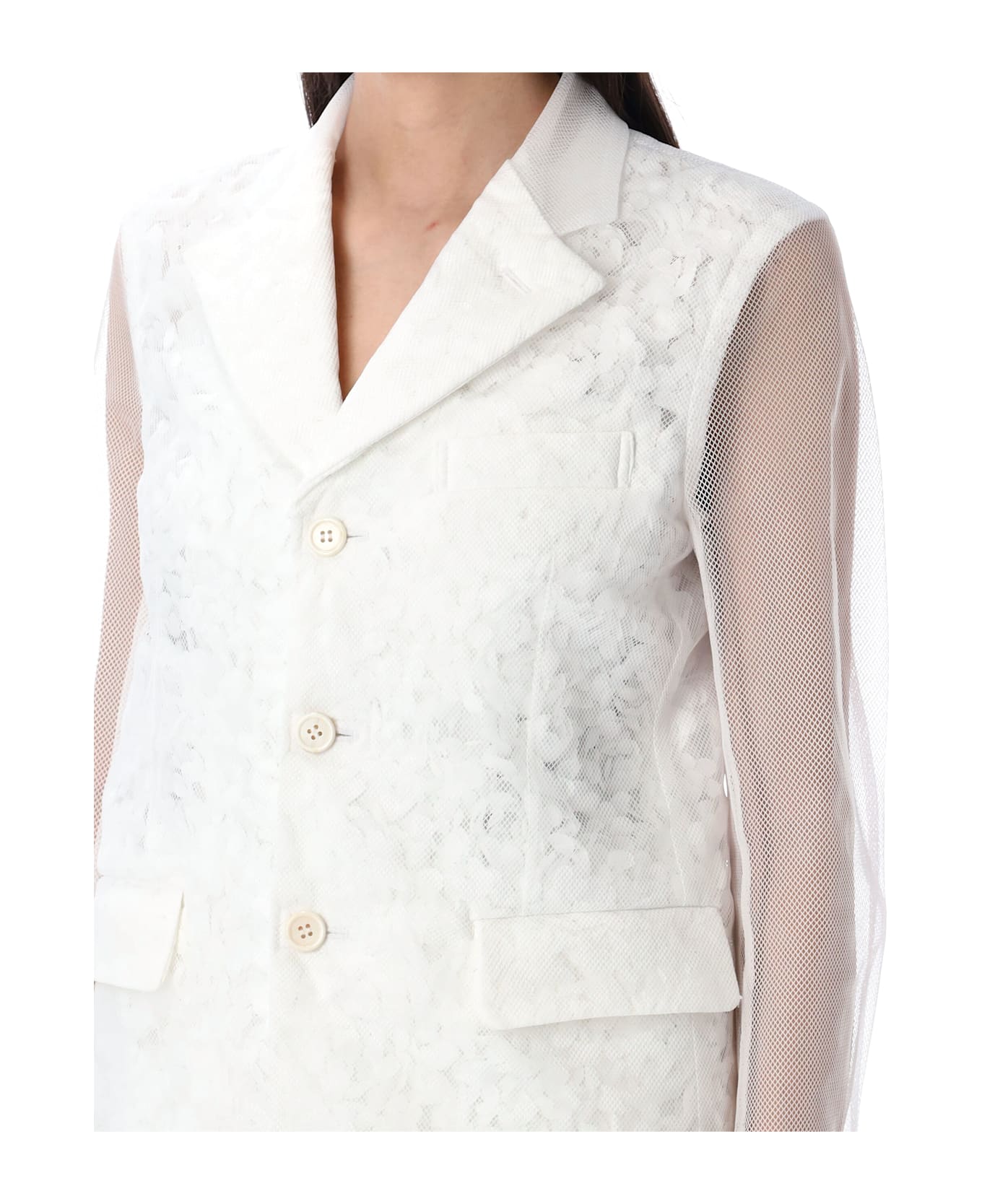 Comme des Garçons Semi-sheer Panelled Blazer - WHITE