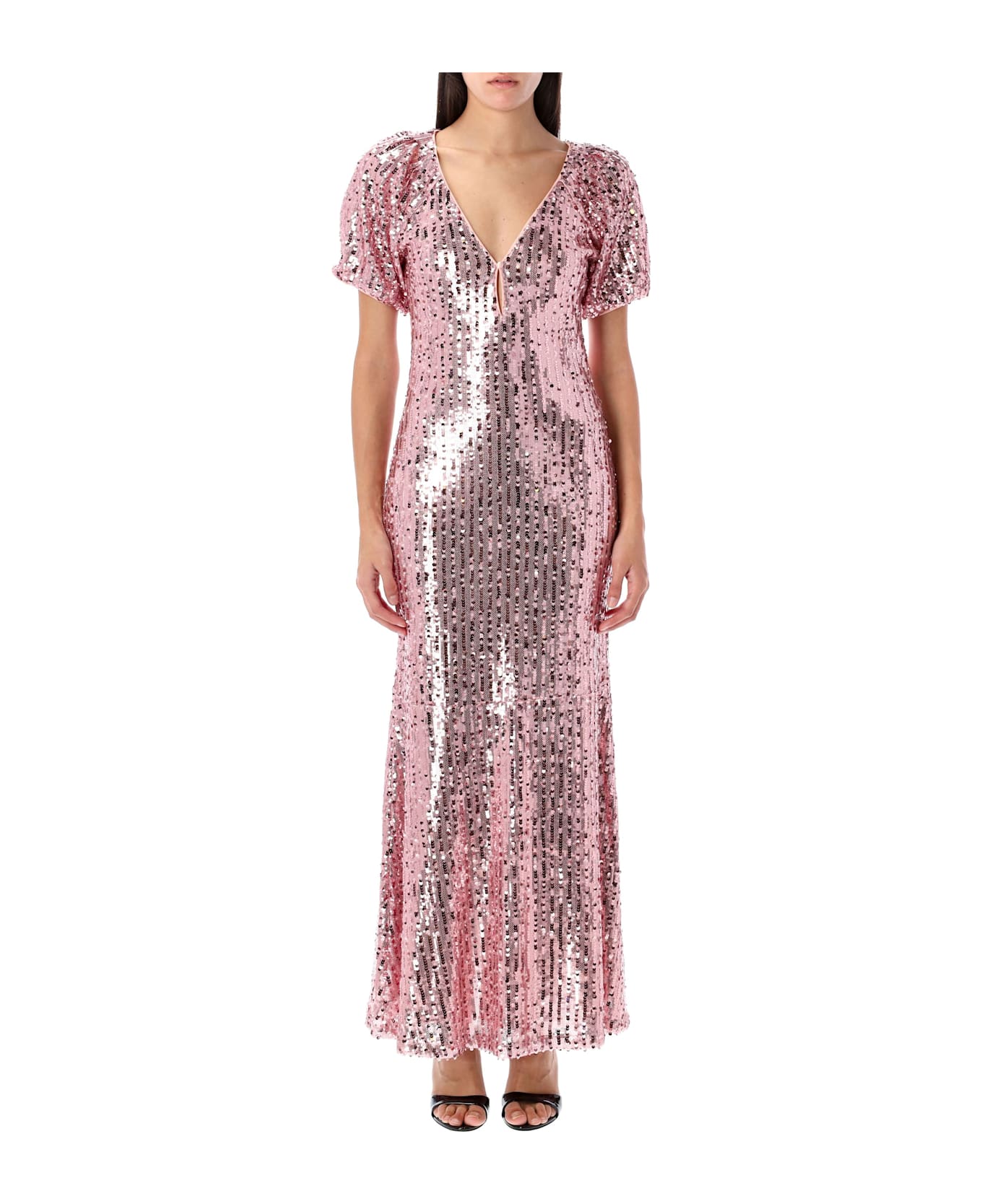 Rotate by Birger Christensen Sequins Midi V-neck Dress - SILVER PINK