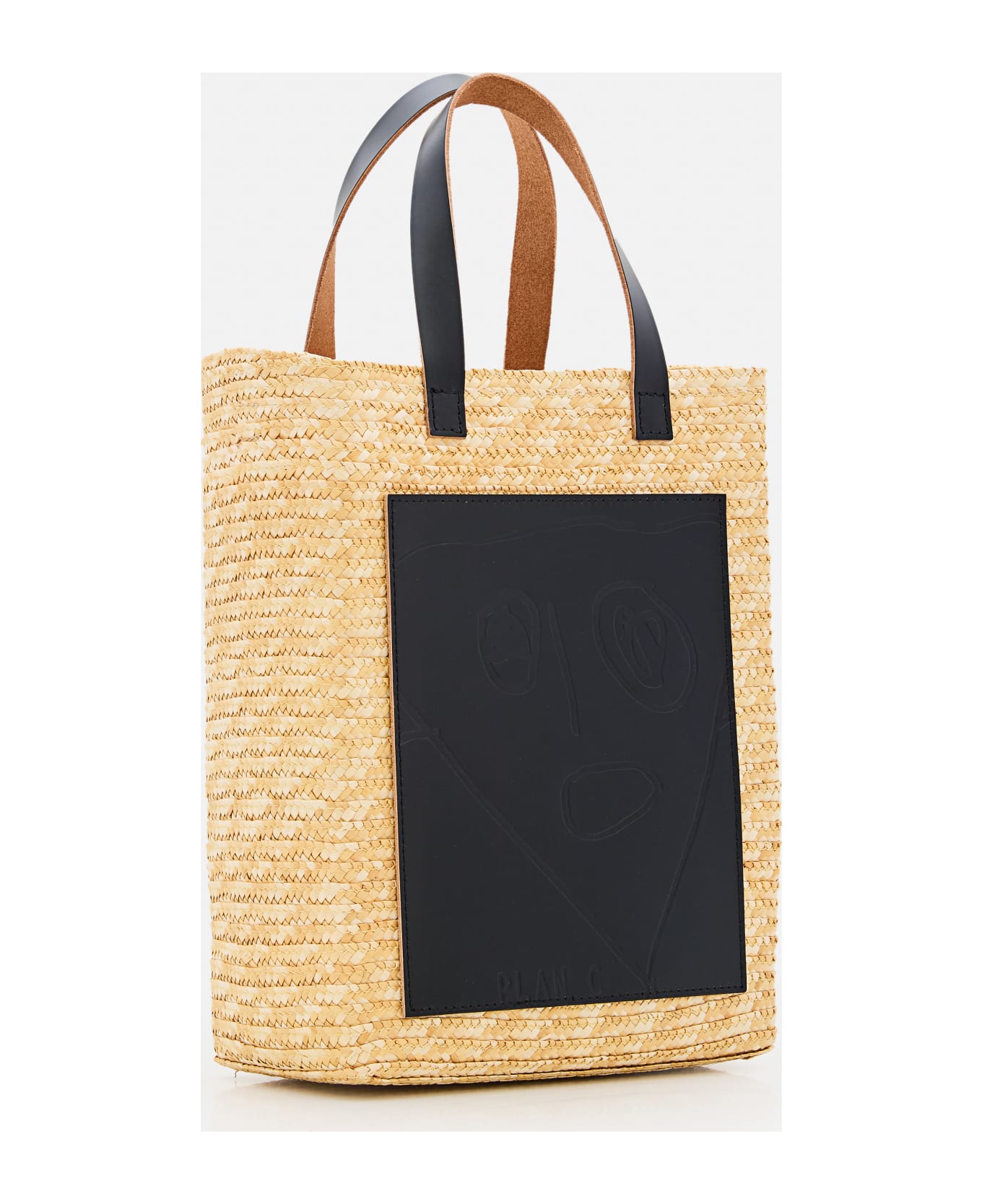 Plan C Straw Medium Shopper - Beige
