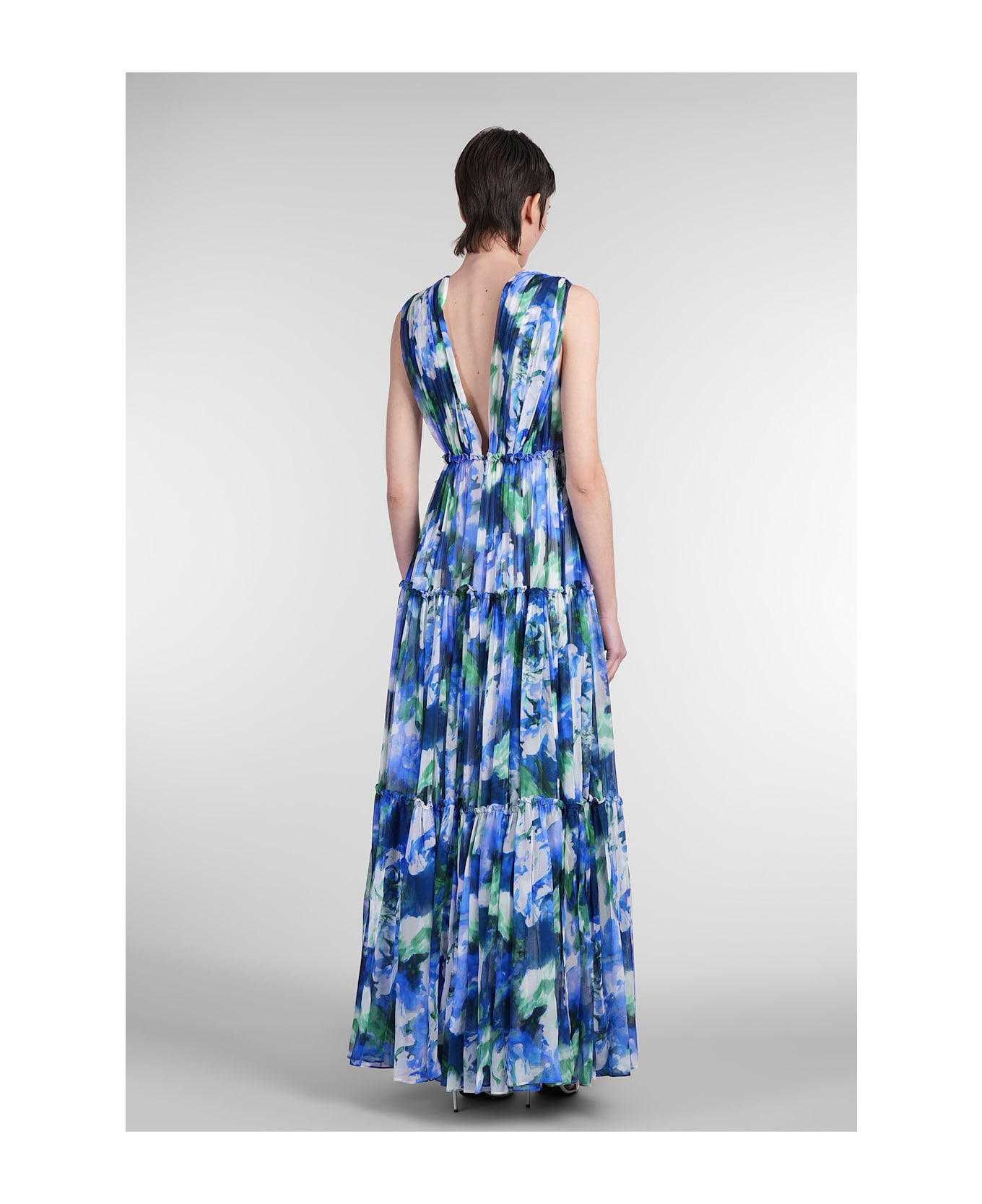 Costarellos Arella Long Dress In Blue Silk - blue