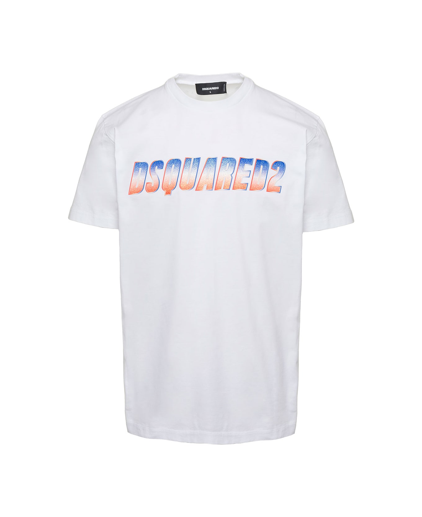 Dsquared2 White Crewneck T-shirt With Front Logo Print In Cotton Man - White