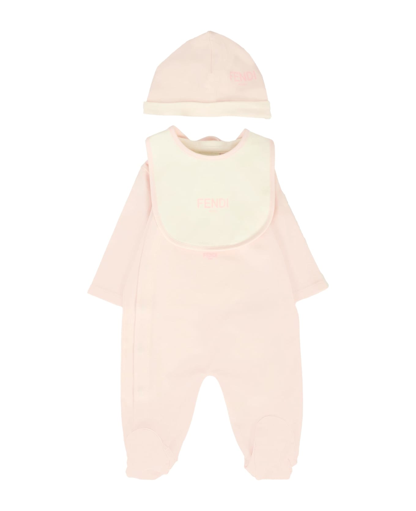 Fendi Pink Babygrow Suit For Baby Girl With Bear - Pink