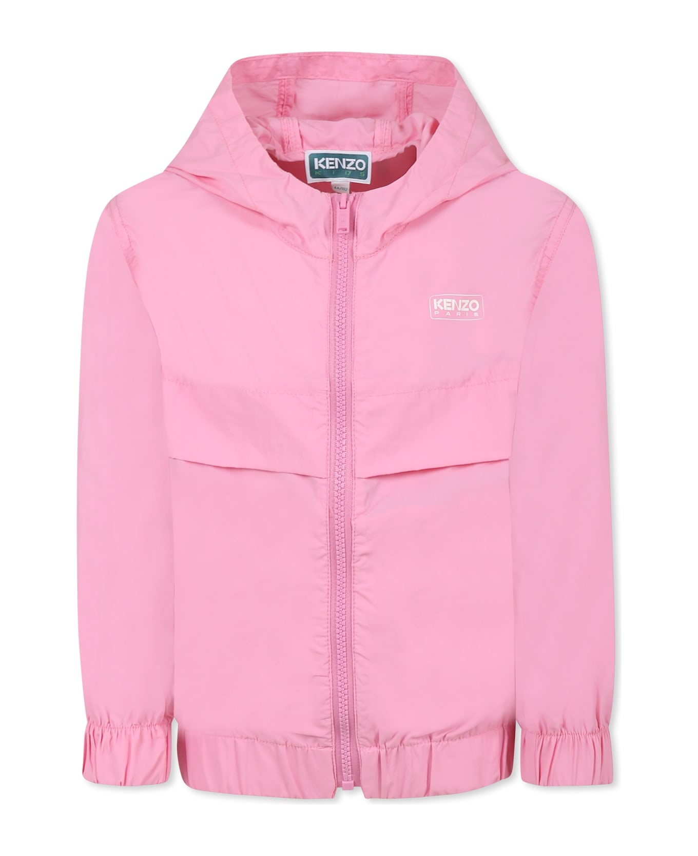 Kenzo Kids Pink Windbreaker Jacket For Girl With Logo - Pink