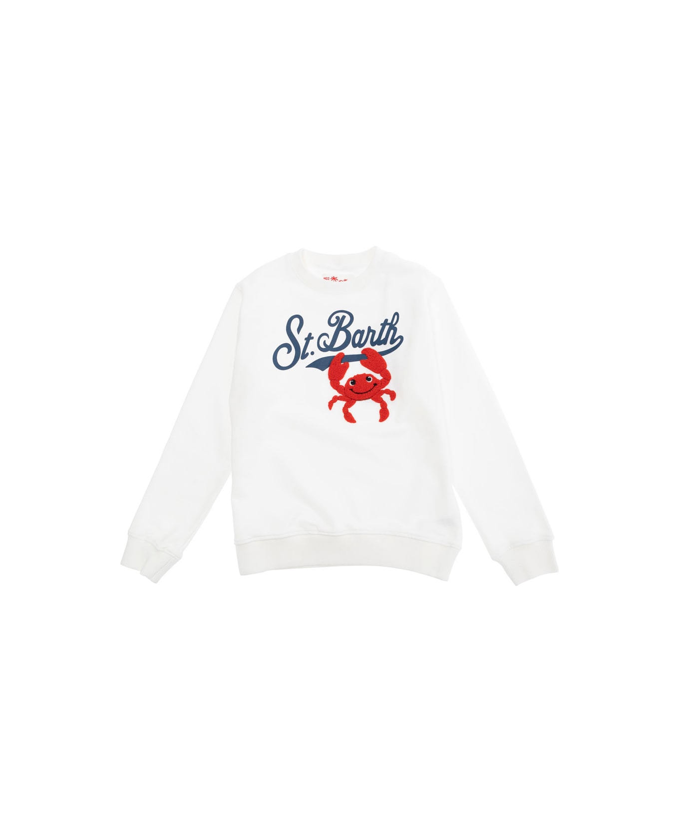 MC2 Saint Barth 
bobby
 White Crewneck Sweatshirt With Maxi Logo Print On The Front And Logo Patch On The Rear In Cotton Boy - White