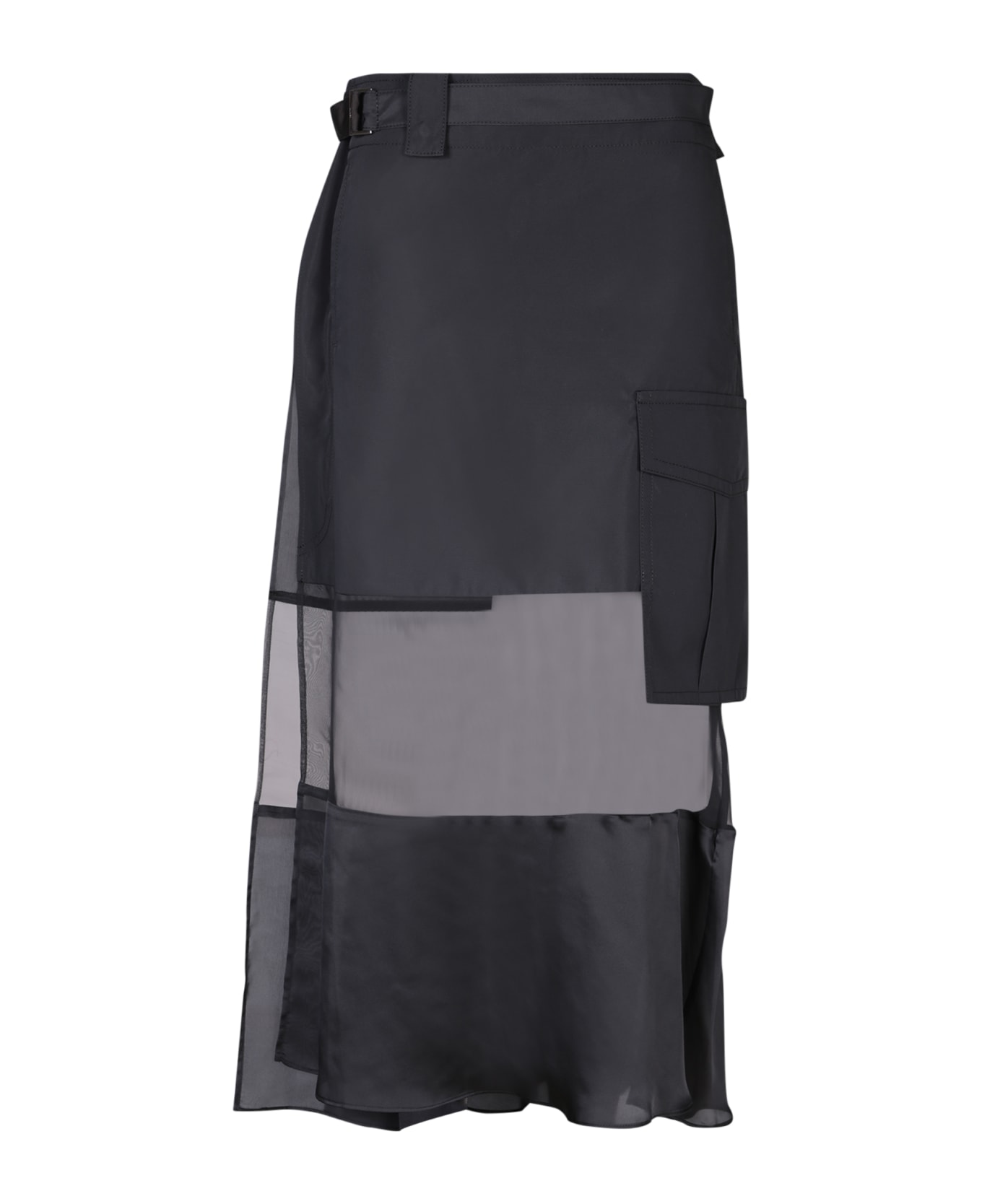 Sacai Black Fabric Combo Midi Skirt - Black