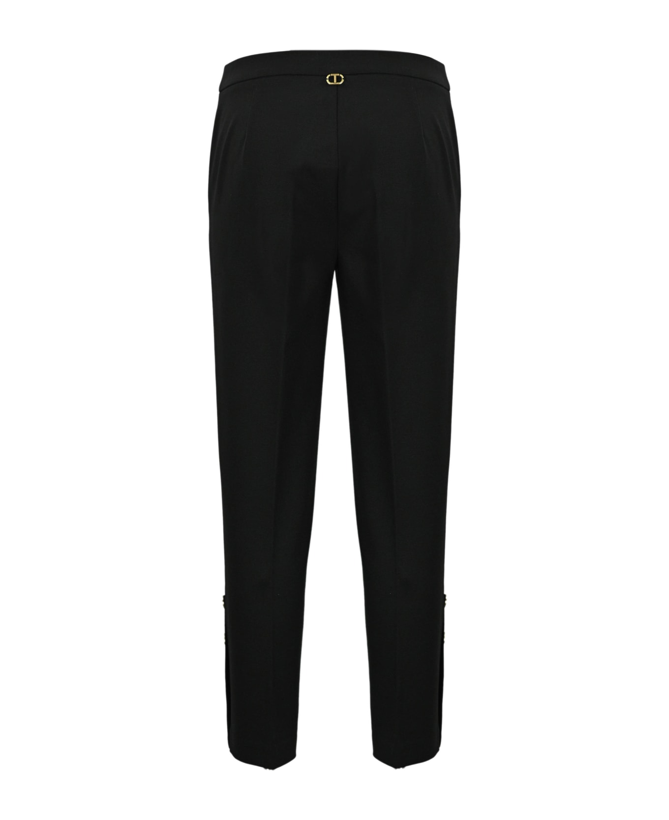 TwinSet Cropped Trousers With Logoed Buttons - Talpa/Nero