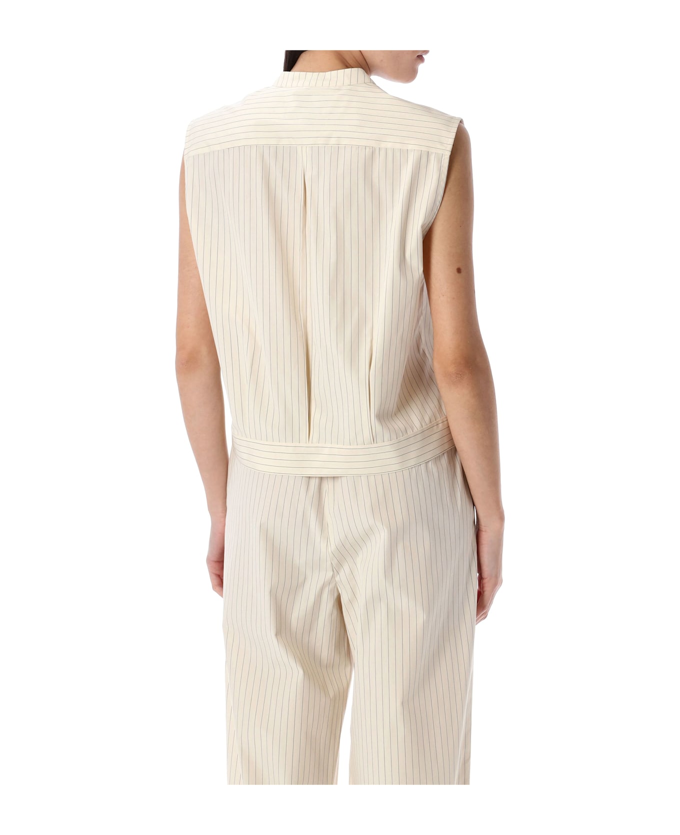 Loulou Studio Hale Stripes Sleeveless Shirt - IVORY BLACK