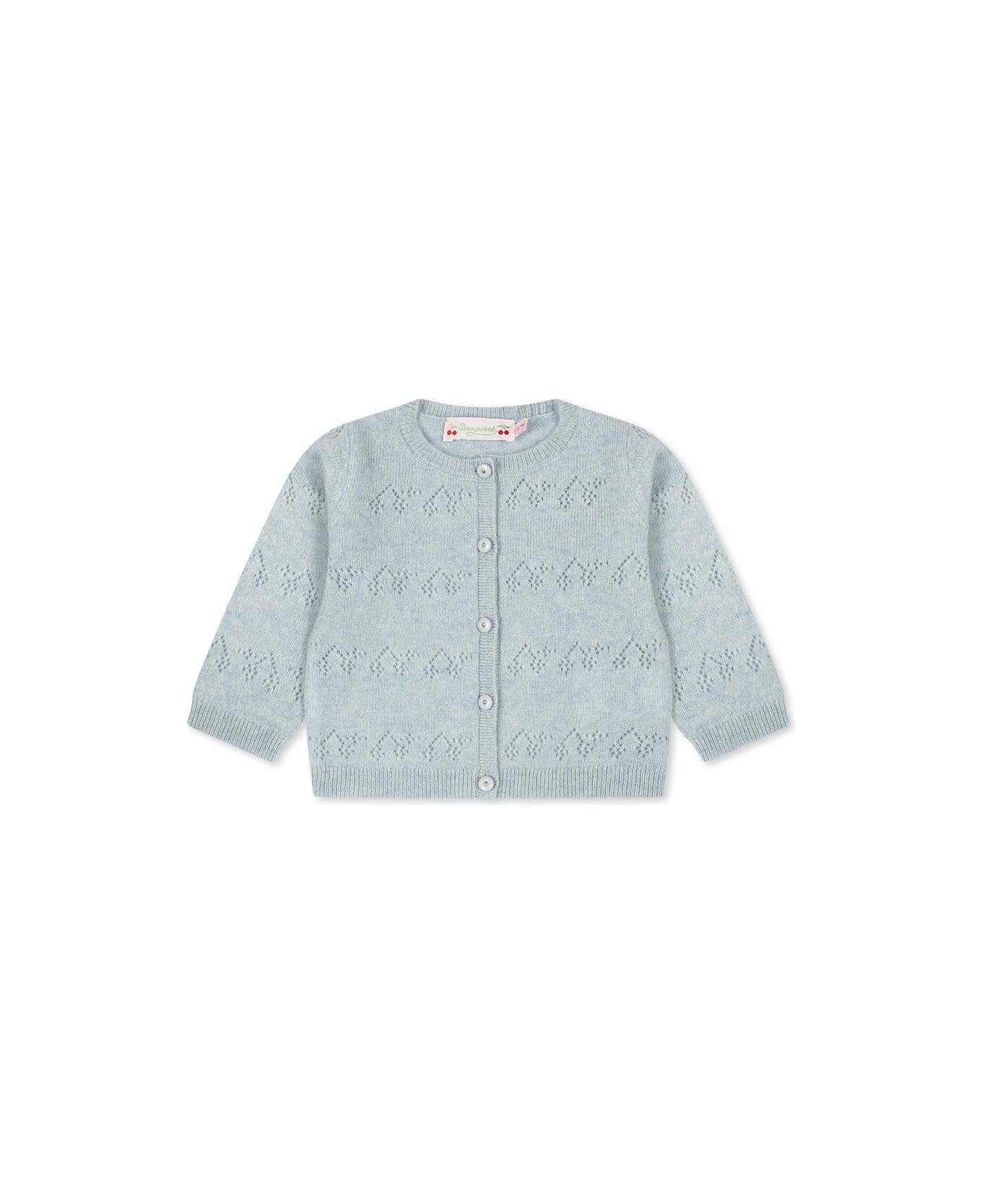 Bonpoint Light Blue Cardigan For Baby Girl With Cherries - Light Blue