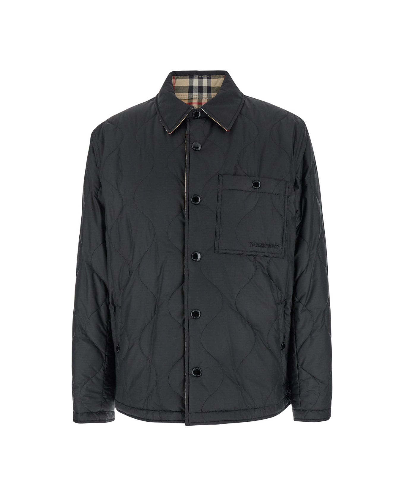 Burberry 'francis' Black Reversible Jacket With Classic Collar In Quilted Tech Fabric Man - Black