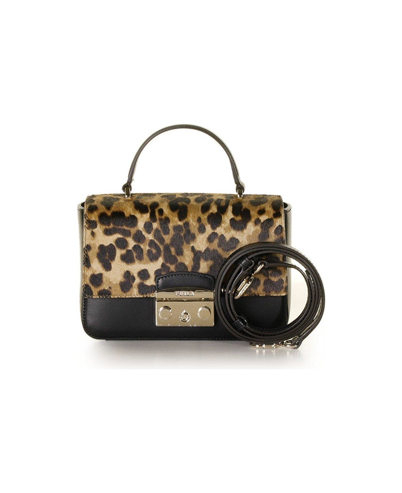 Furla Leopard Printed Mini Handbag - Greige/nero