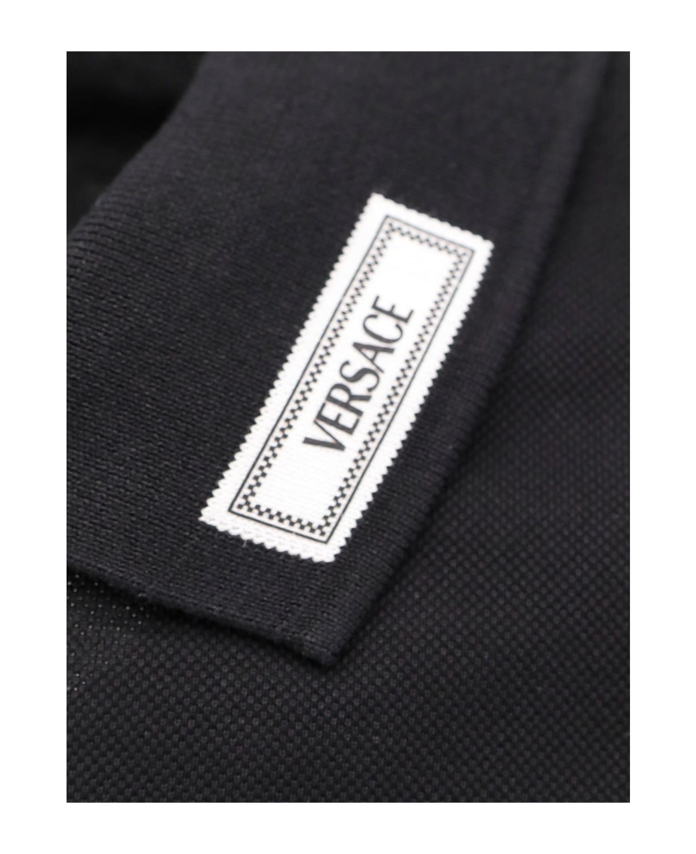 Versace Logo Patch Short-sleeved Polo Shirt - Black