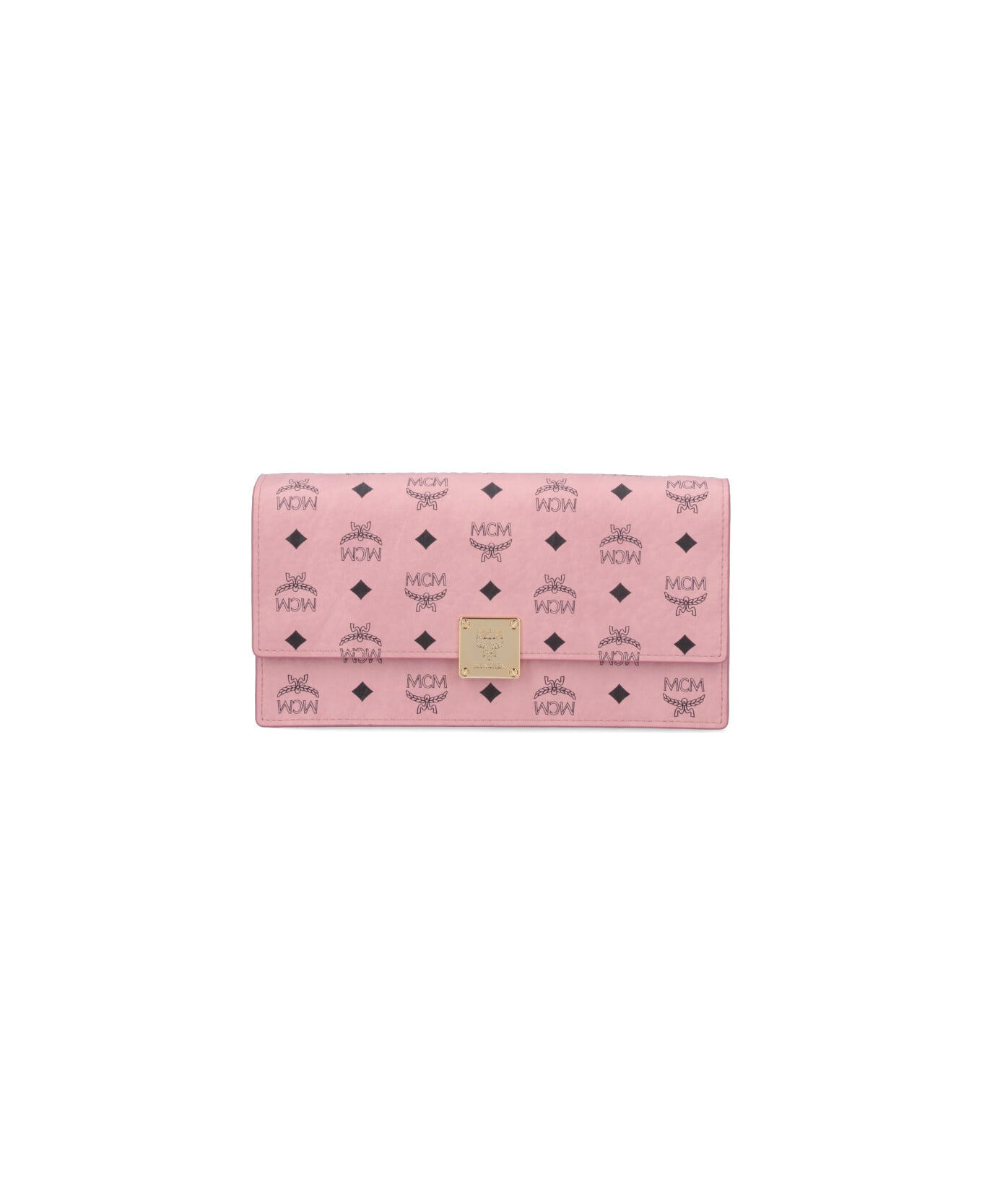 MCM Large Wallet With Logo Shoulder Strap - PINK