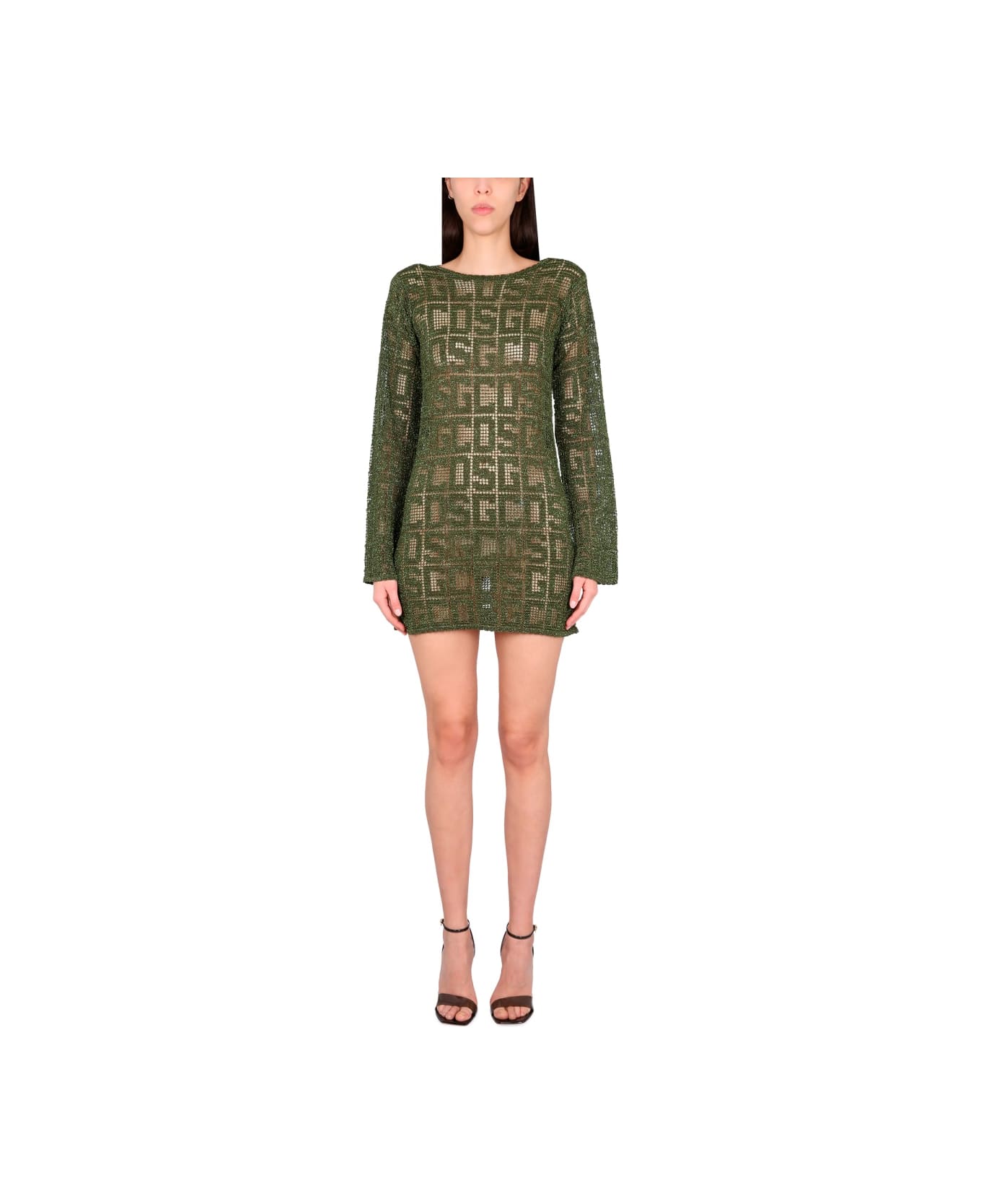 GCDS Monogram Macrame Dress - MILITARY GREEN