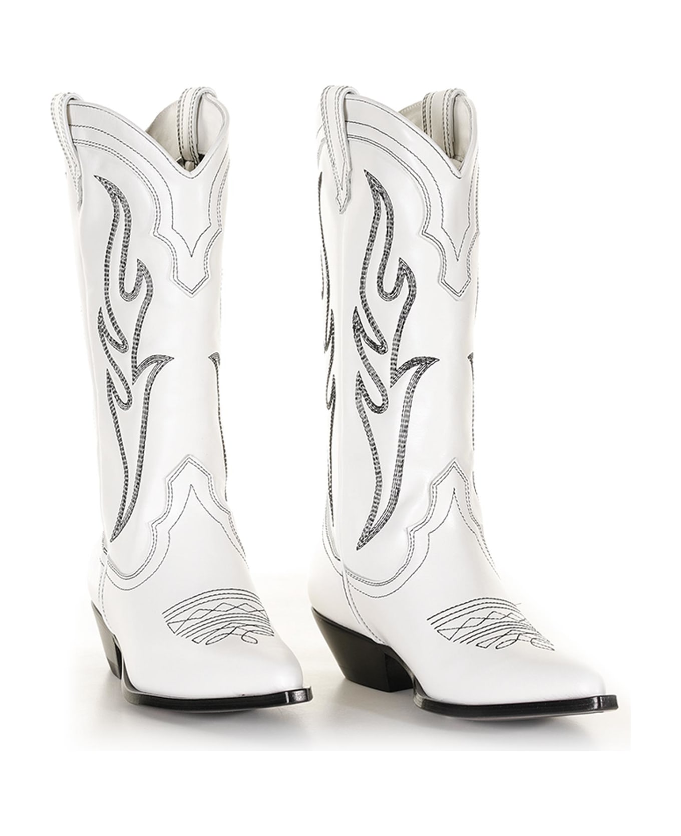 Sonora White Santa Fe Texan Boot In Cowboy Style - WHITE BLACK