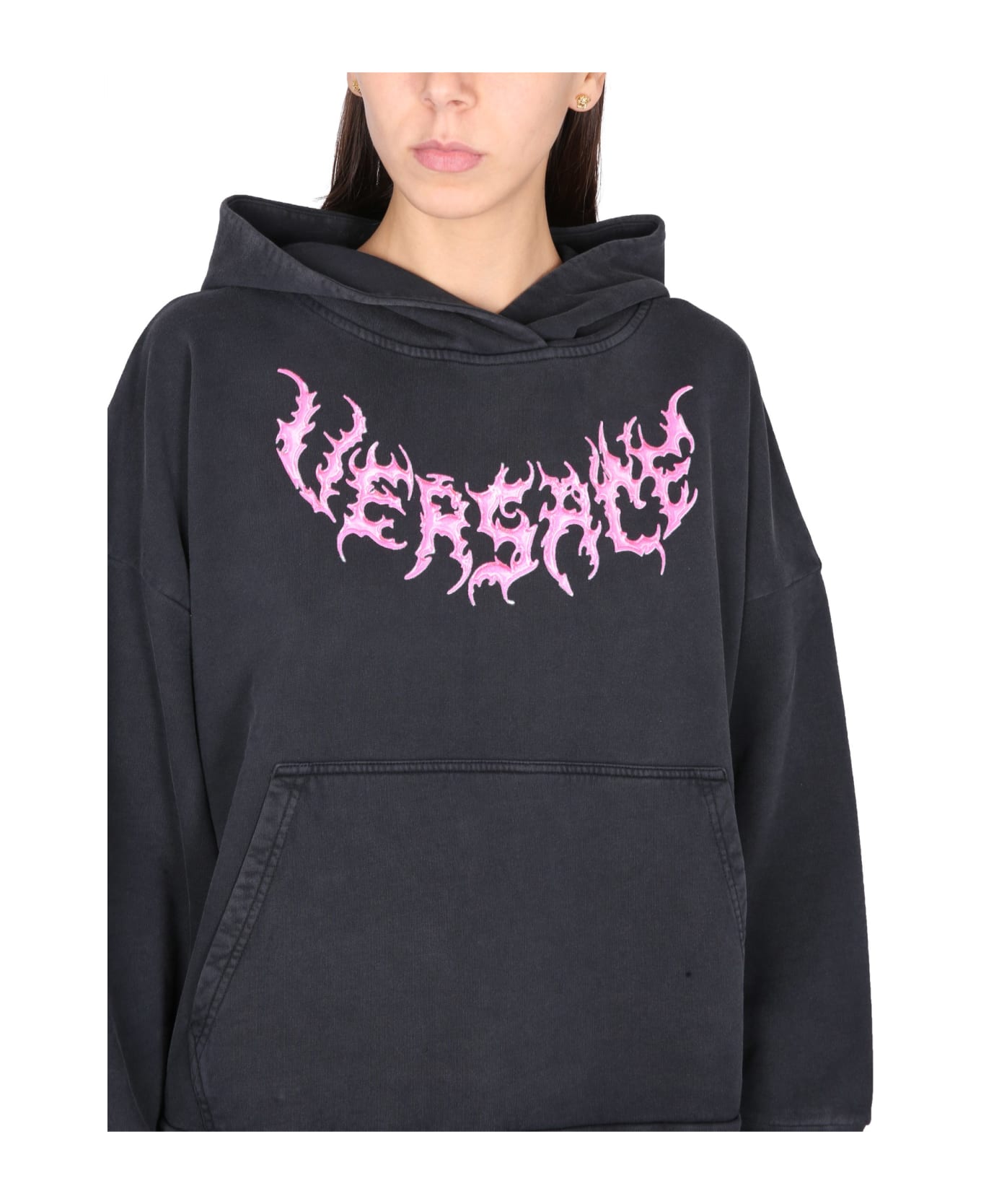 Versace Hooded Sweatshirt With Logo - BLACK