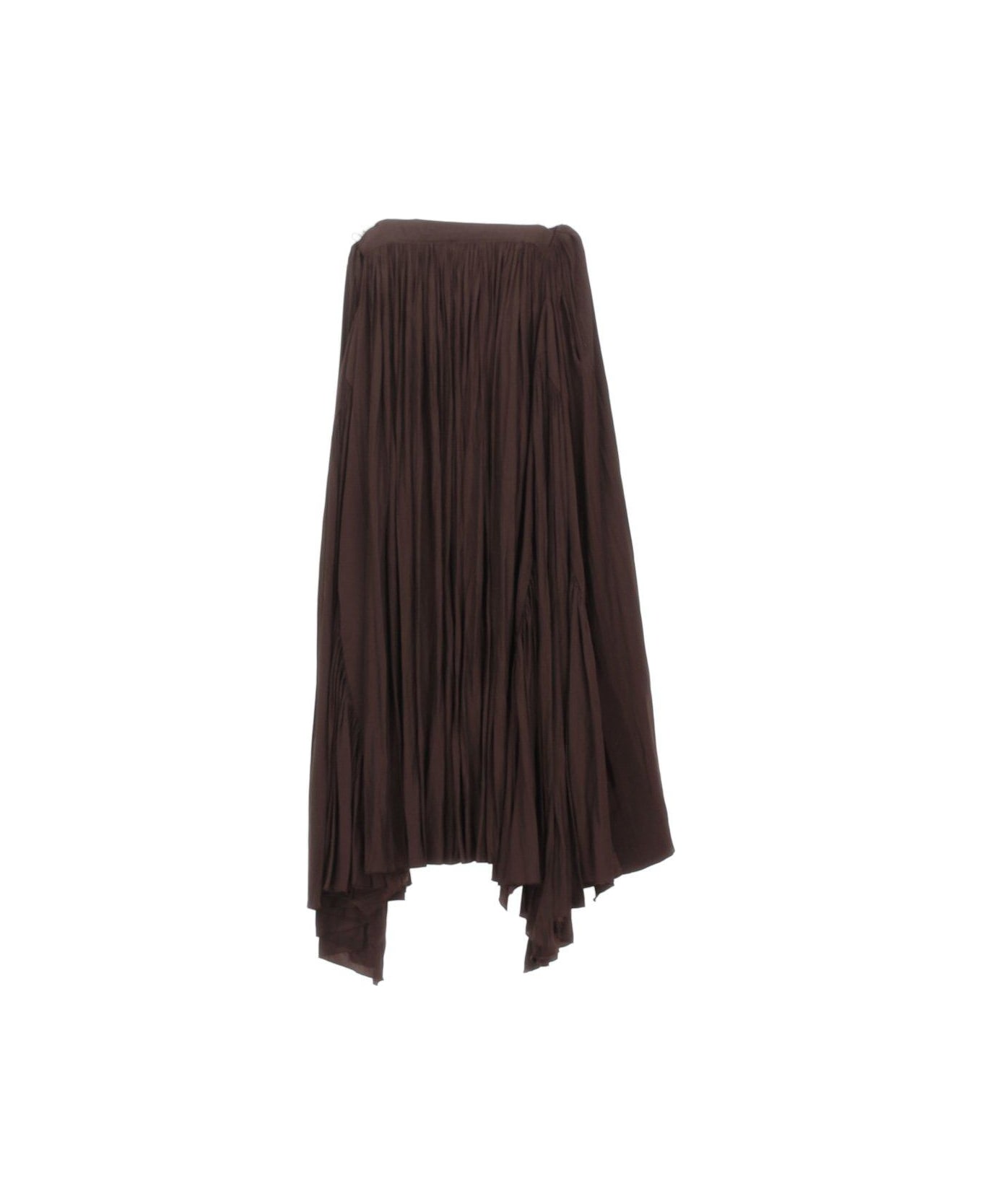 Lanvin High Waist Asymmetric Gathered Maxi Skirt - CACAO