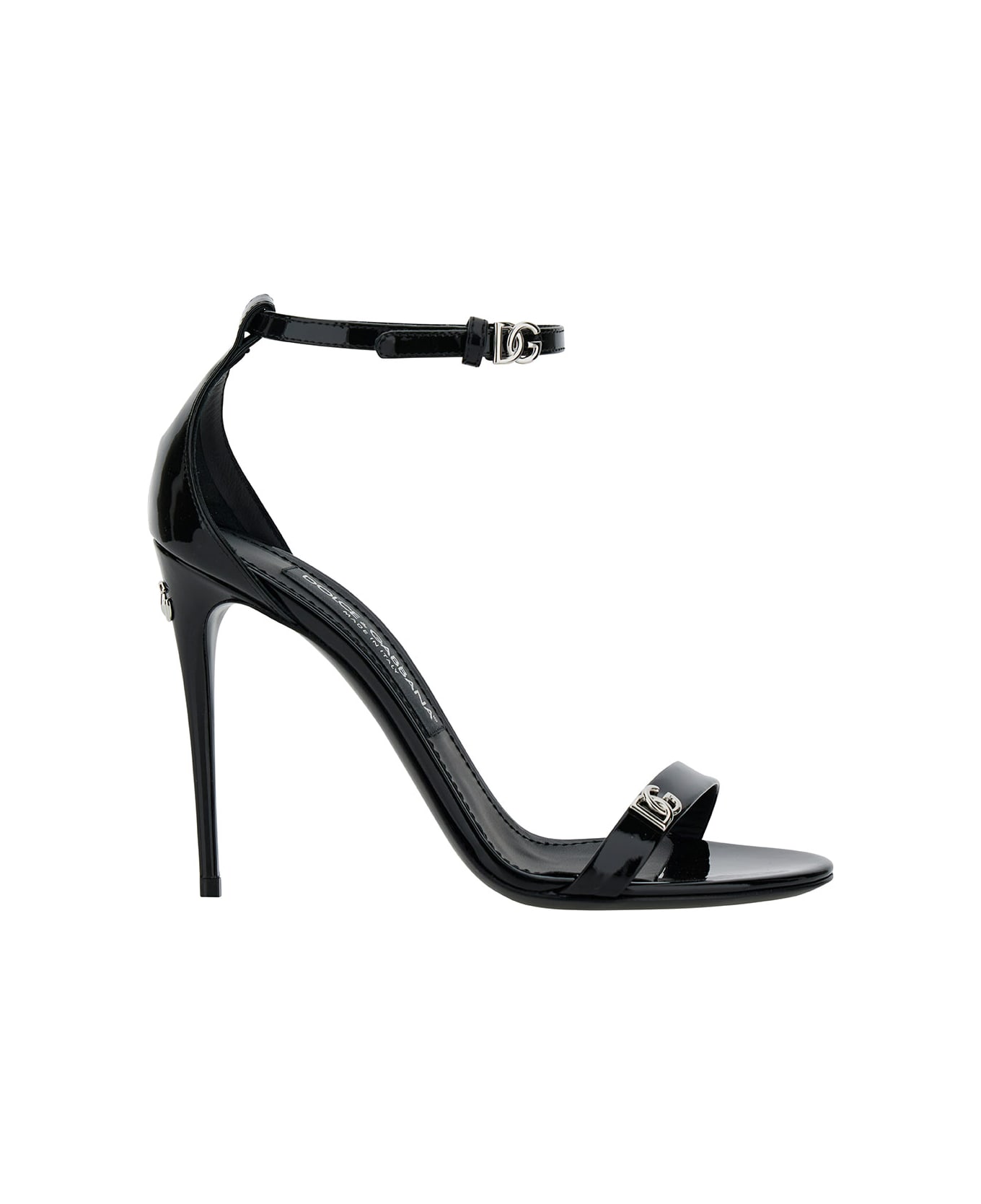 Dolce & Gabbana Sandals With Dg Logo Detail In Patent Leather - Black
