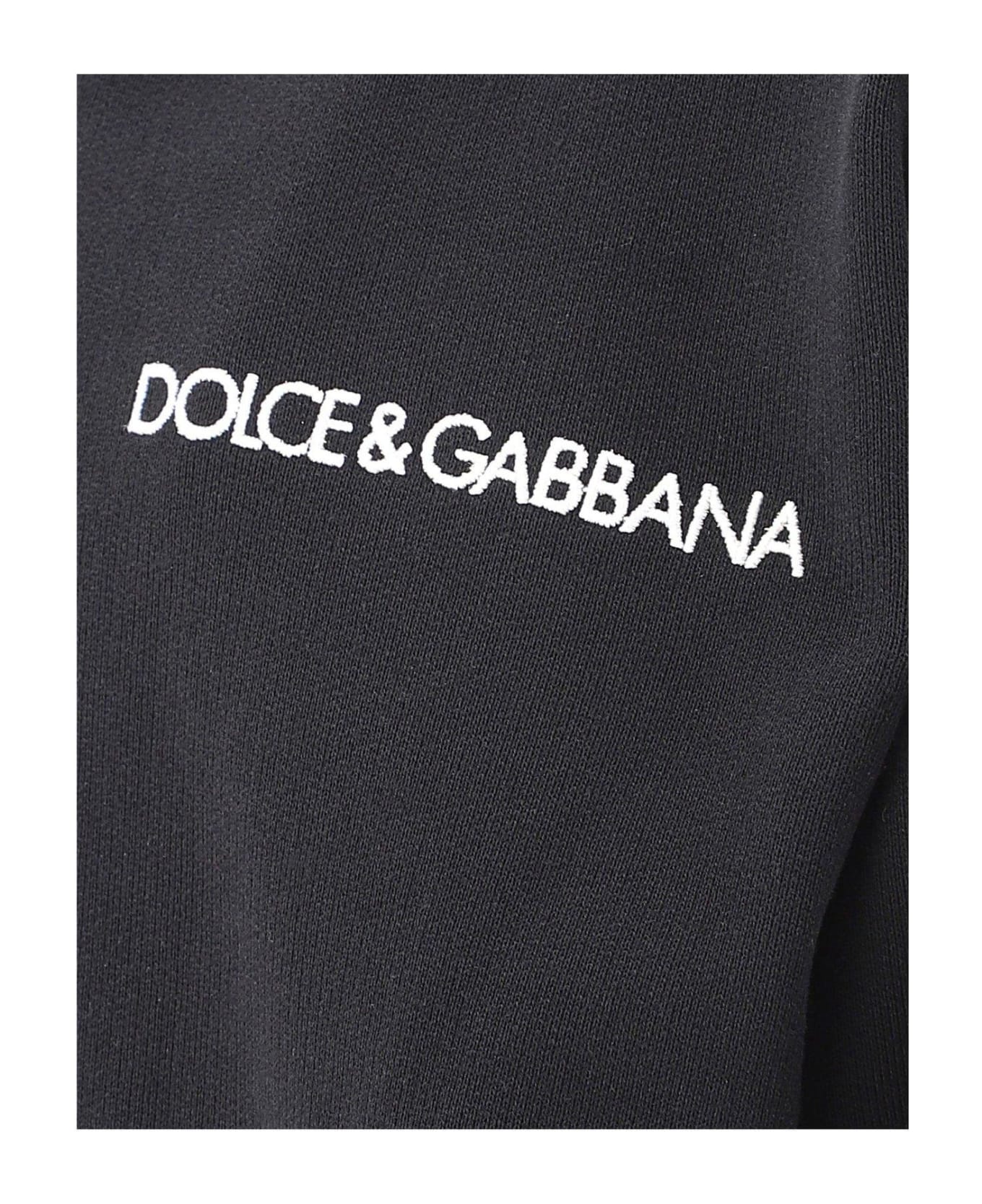 Dolce & Gabbana Logo Embroidered Hooded Jacket - Black