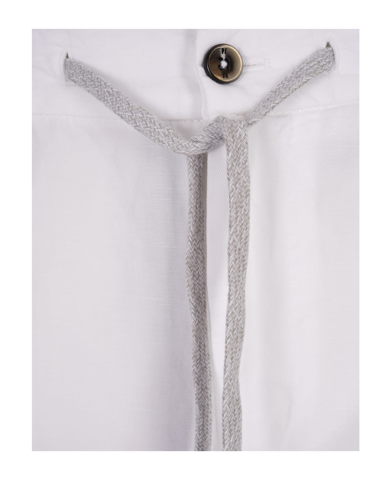 PT01 White Linen Blend Soft Fit Trousers - White