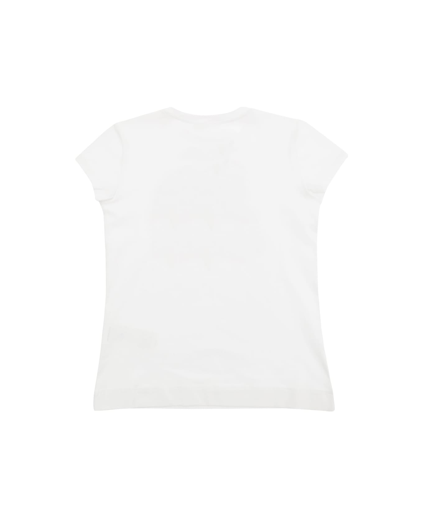 Monnalisa White Short-sleeve Crew Neck T-shirt With Front Print In Cotton Blend Girl - White