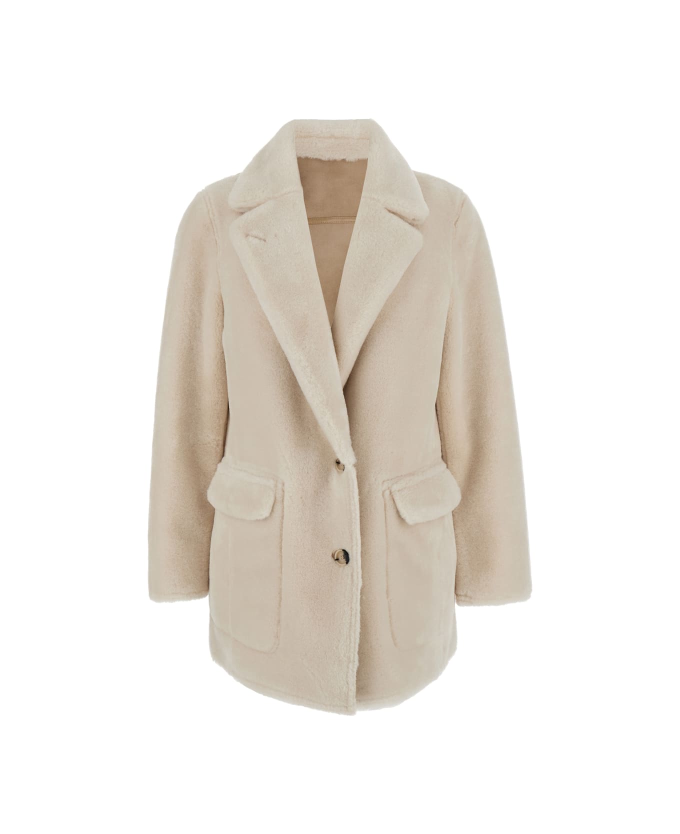 urbancode White Single-breasted Jacket With Classic Lapels In Faux Fur Woman - White
