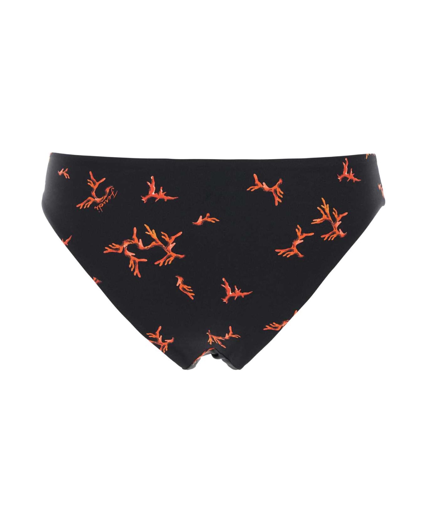 Fendi Printed Stretch Nylon Bikini Bottom - BLACK+MARSALA