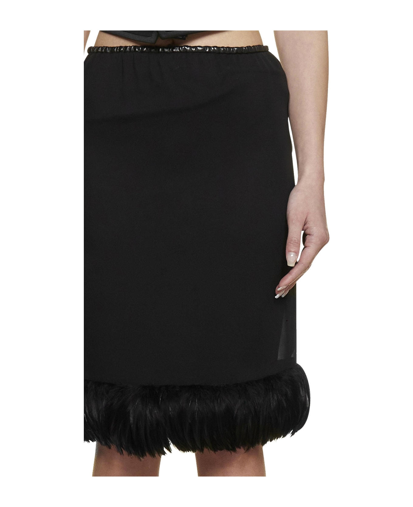 Saint Laurent Feathers Trim Silk Skirt - Black
