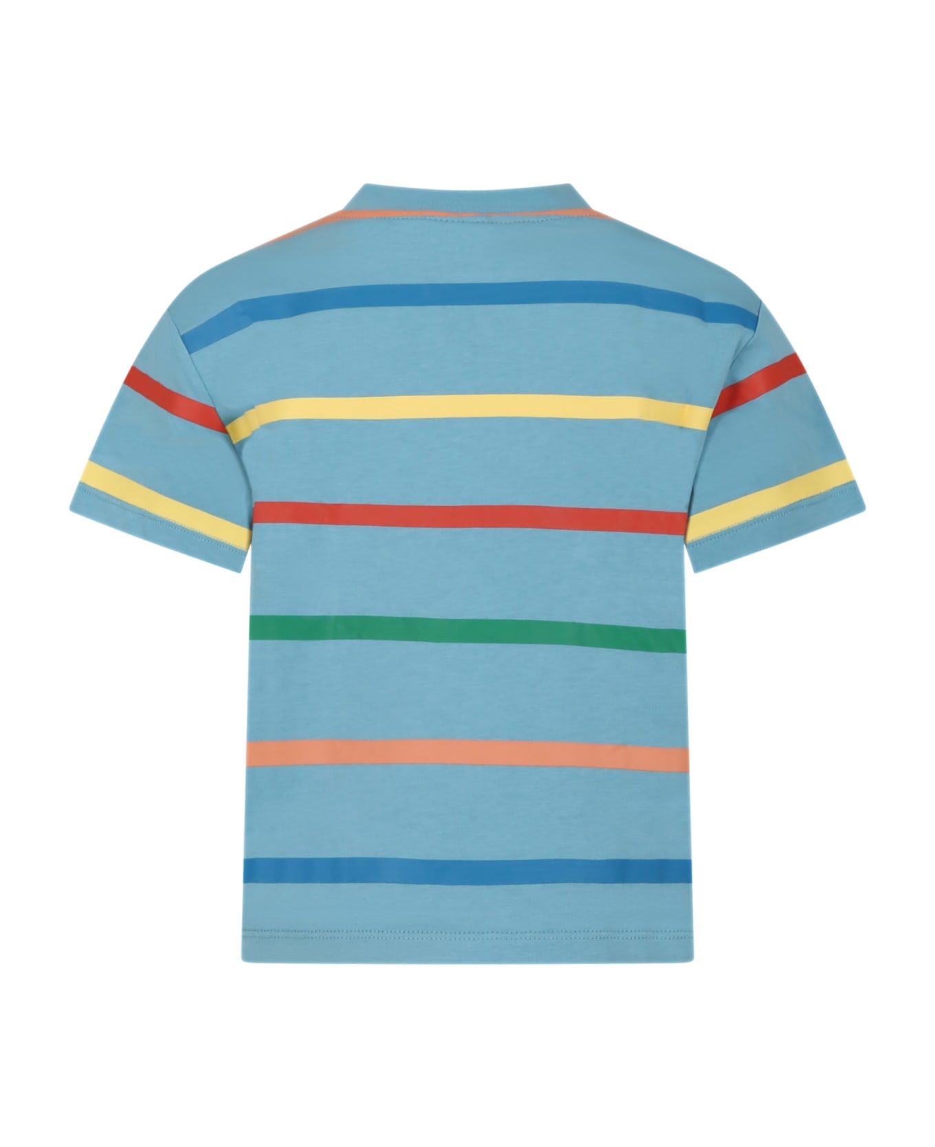 Stella McCartney Kids Light Blue T-shirt For Kids With Logo And Multicolor Stripes - Light Blue
