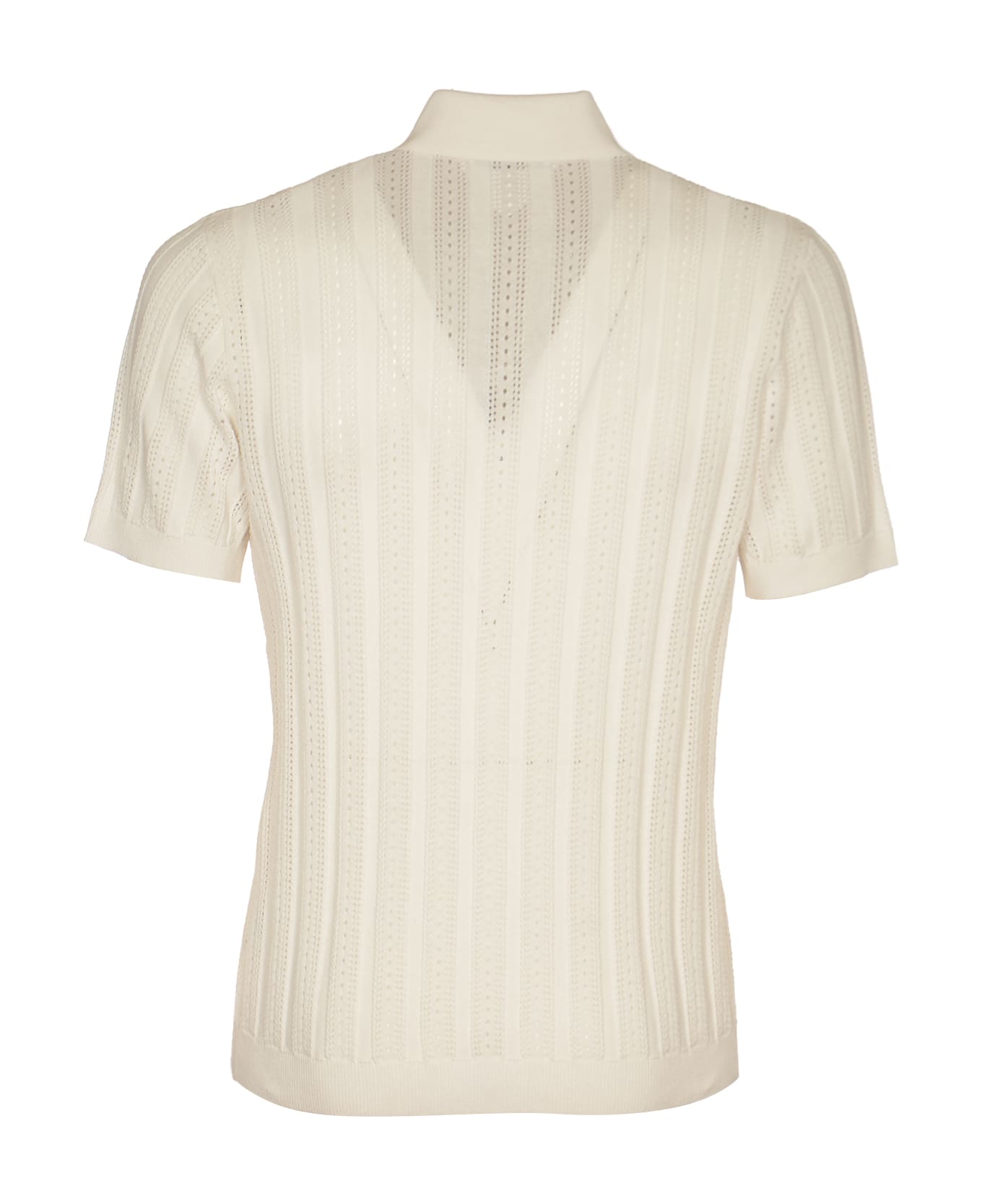 Kangra Stripe Pattern Rib Trim Polo Shirt - White