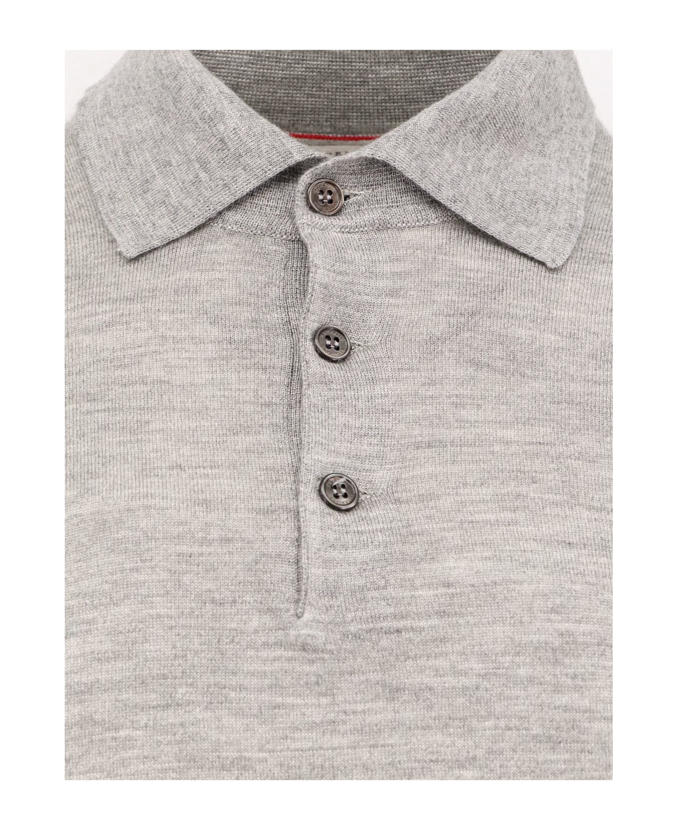 Brunello Cucinelli Cashmere And Silk Polo Shirt - GRIGIO CHIARO PIOMBO