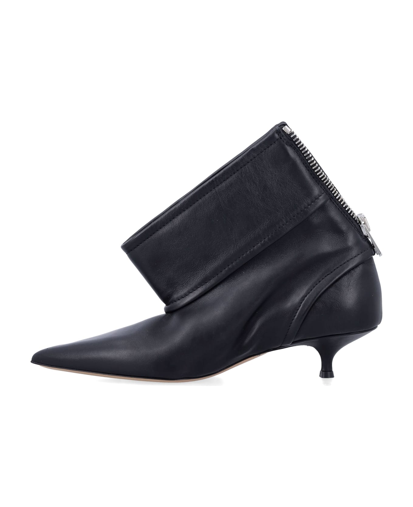 J.W. Anderson Black Leather Biker Kitten Heel Ankle Boot - BLACK