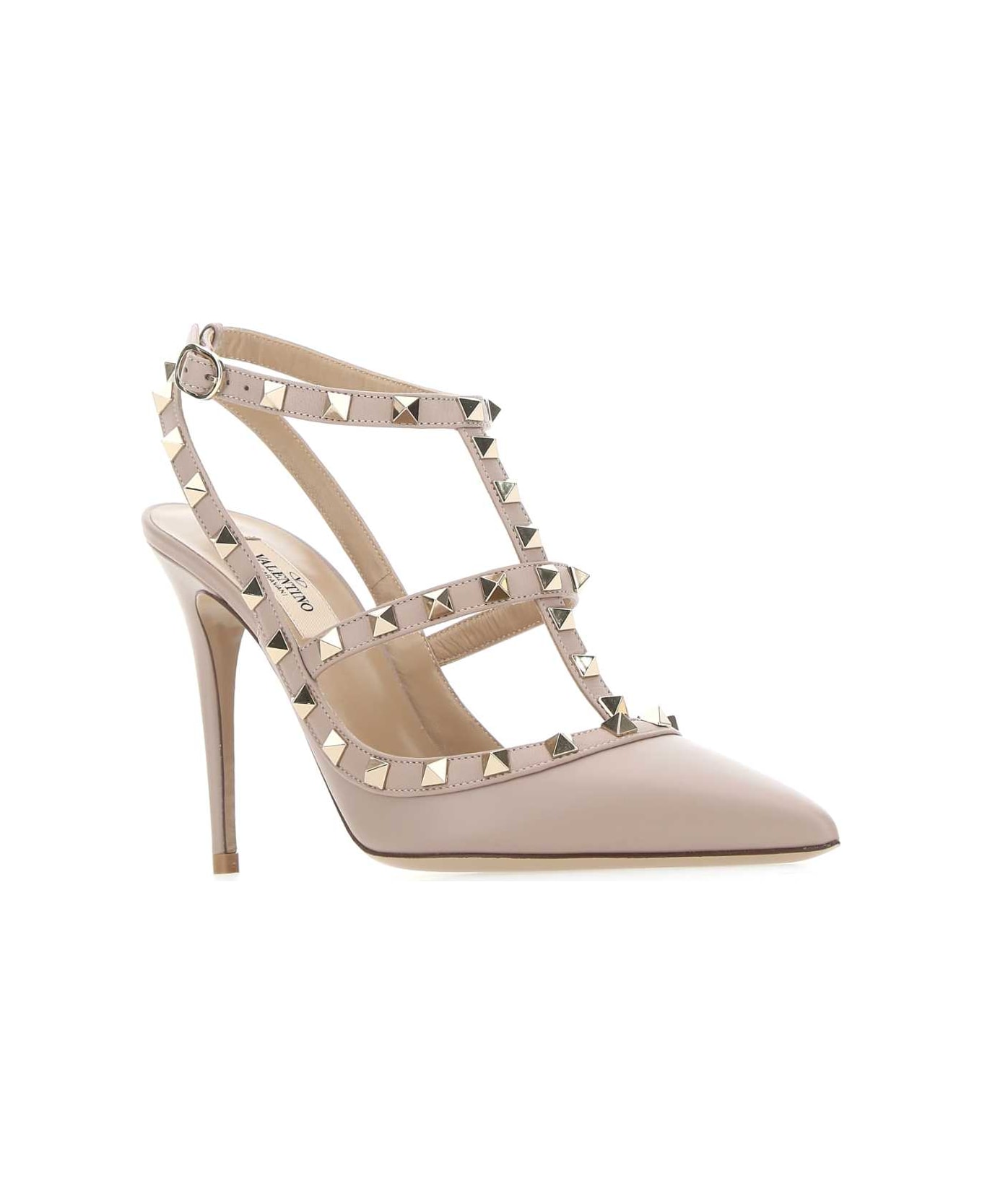 Valentino Garavani Antiqued Pink Leather Rockstud Pumps - Powder