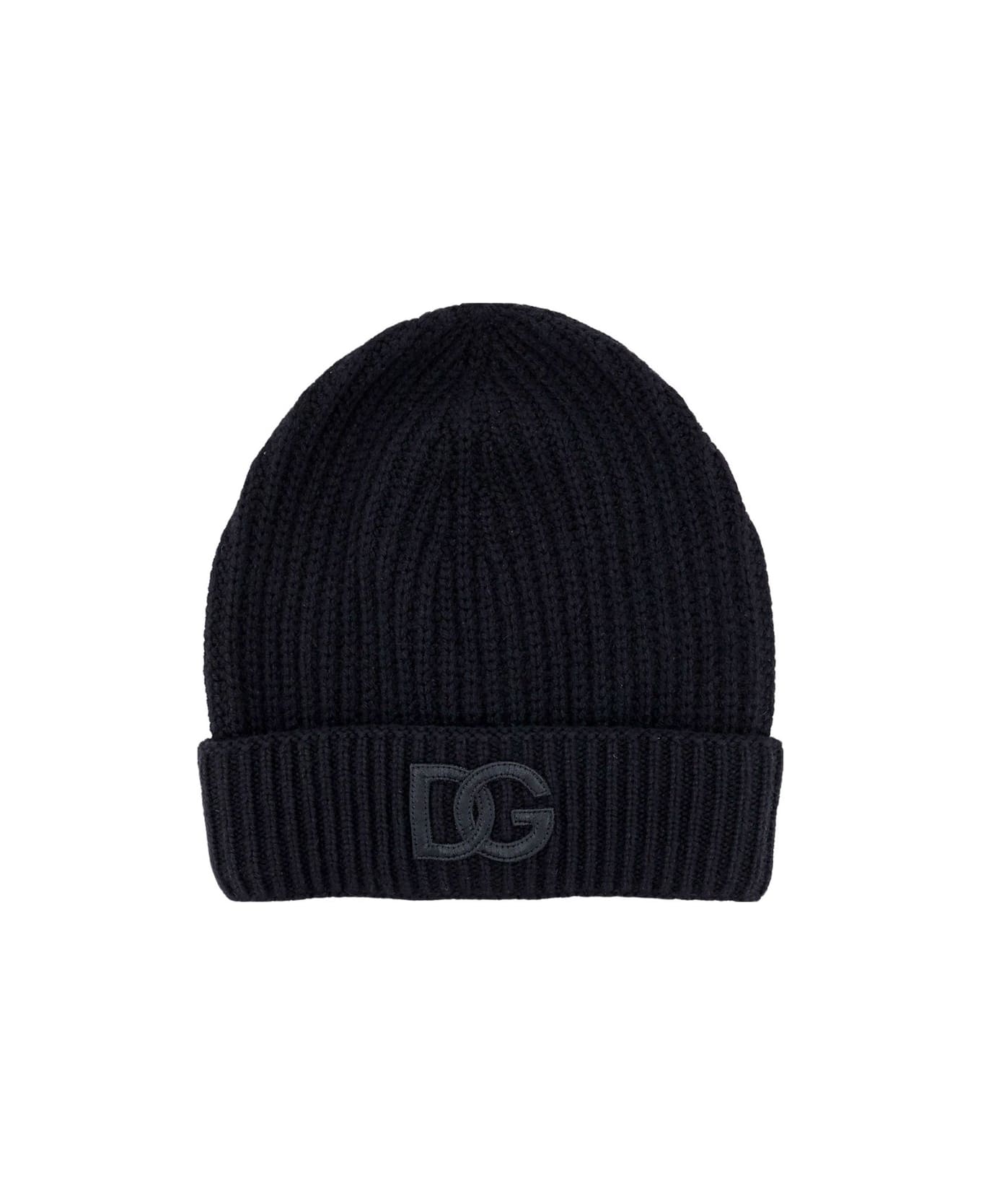 Dolce & Gabbana Dg Logo Patch Knitted Beanie - Black