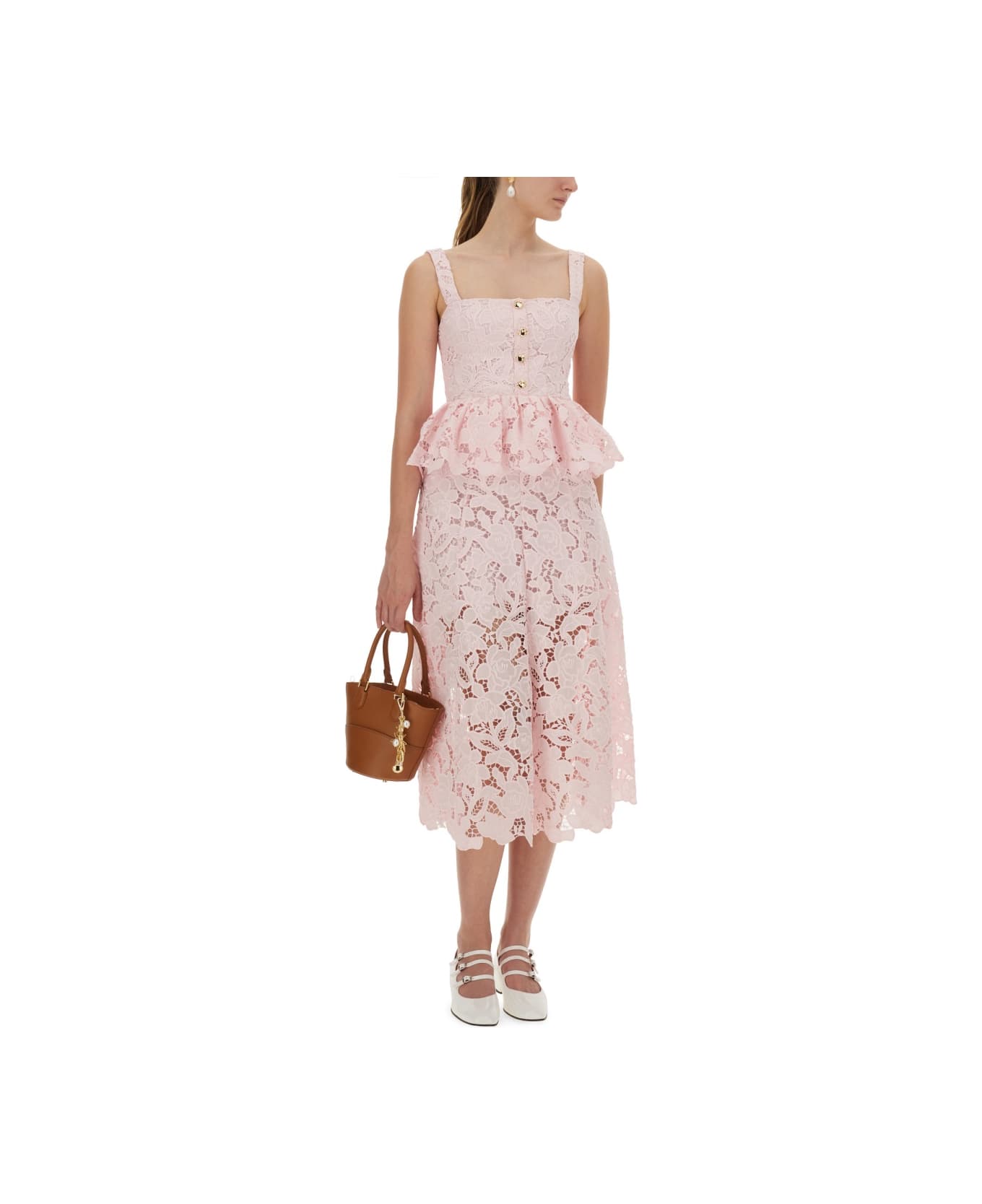 self-portrait Lace Midi Peplum Dress - PINK