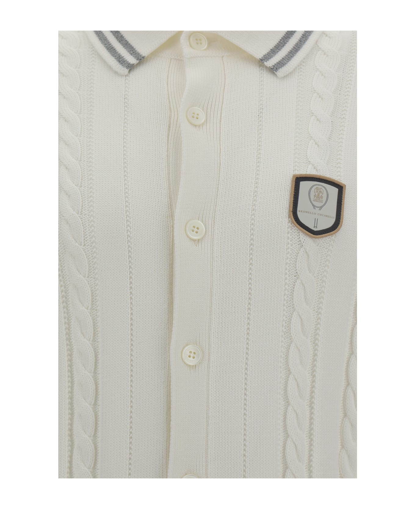 Brunello Cucinelli fastening Polo Shirt - Panama+grigio Chiaro+bianco