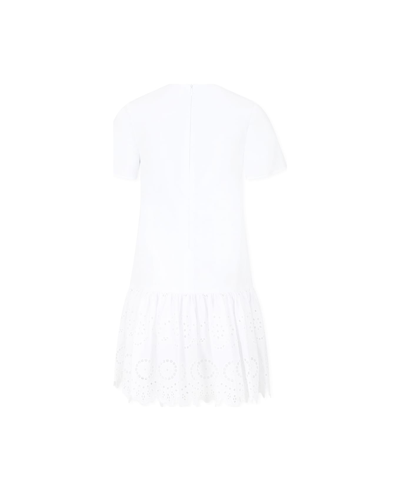 Dolce & Gabbana White Dress For Girl With Logo - White