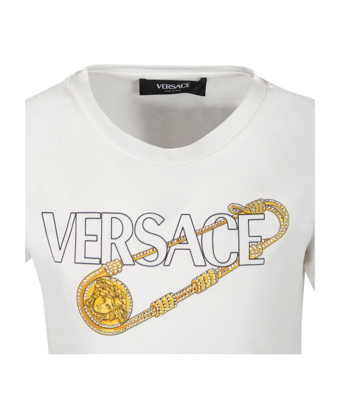 Versace White T-shirt For Girl With Logo - White Tシャツ＆ポロシャツ