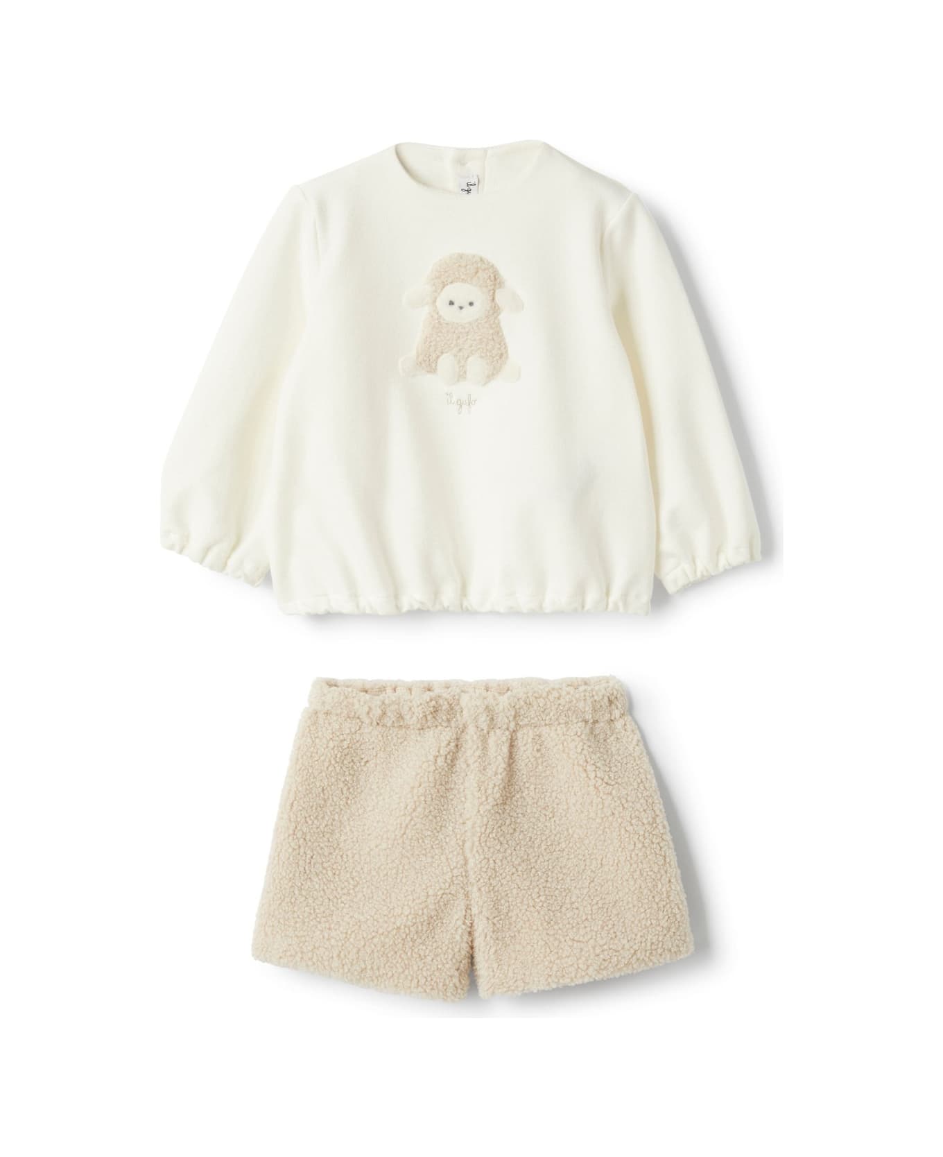 Il Gufo Cotton Fleece And Curly Fabric Set In White - White