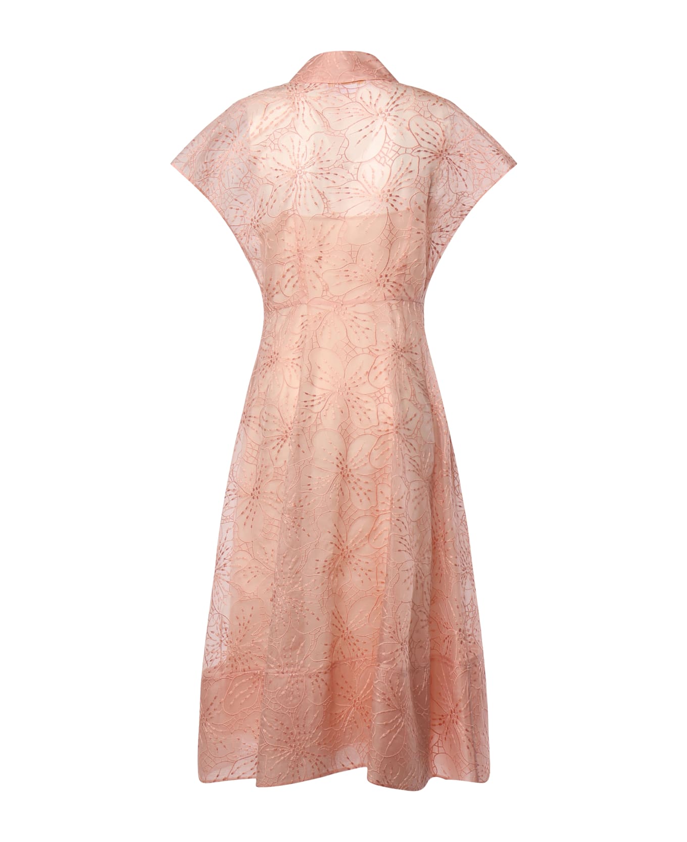 Genny Silk Dress With Orchid Embroidery - Pink