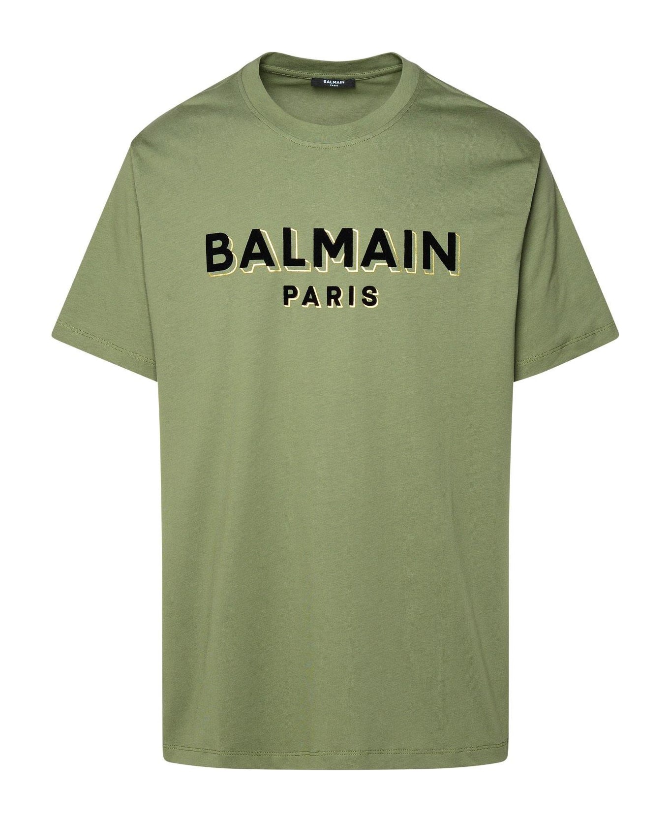 Balmain Logo Printed Crewneck T-shirt - Kaki/noir/or