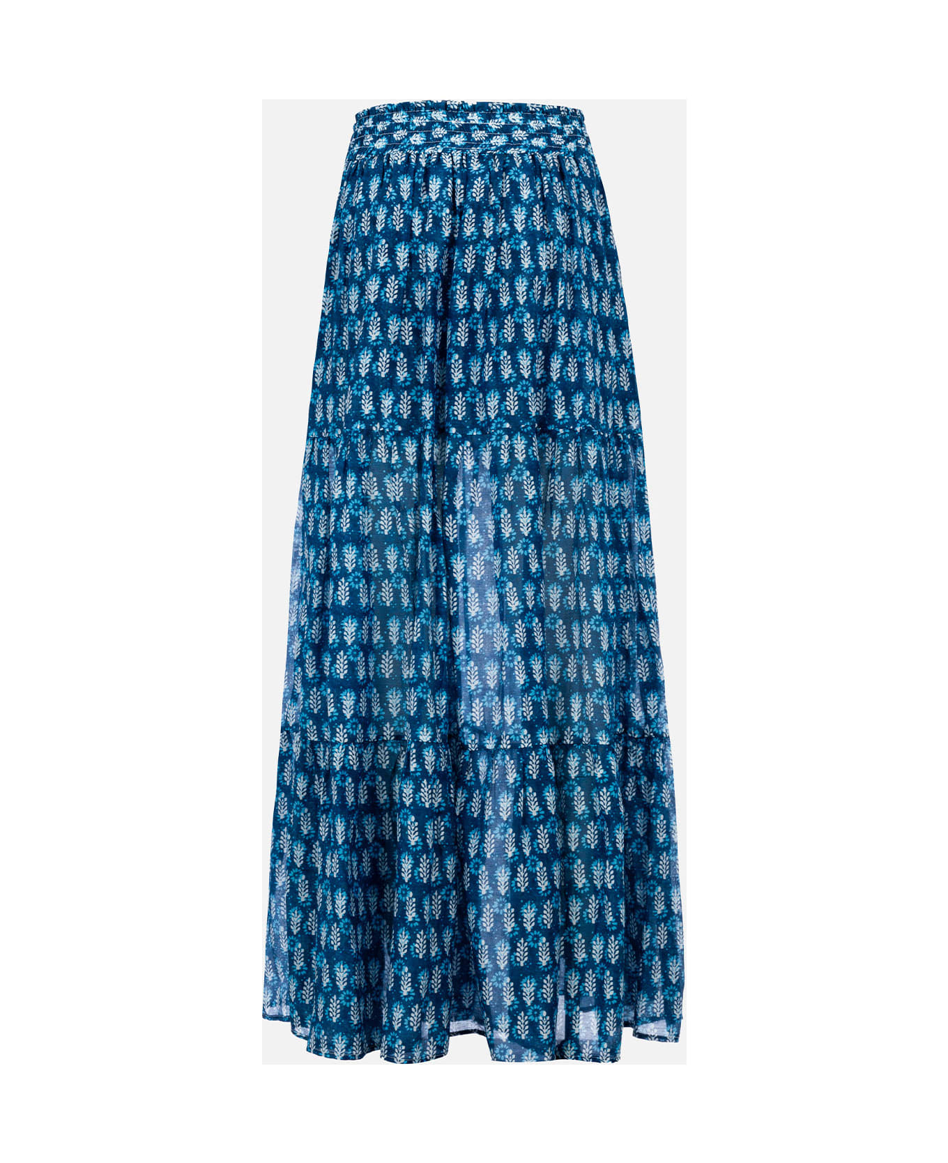 MC2 Saint Barth Woman Silk Voile Pleated Long Skirt Cheyenne - BLUE